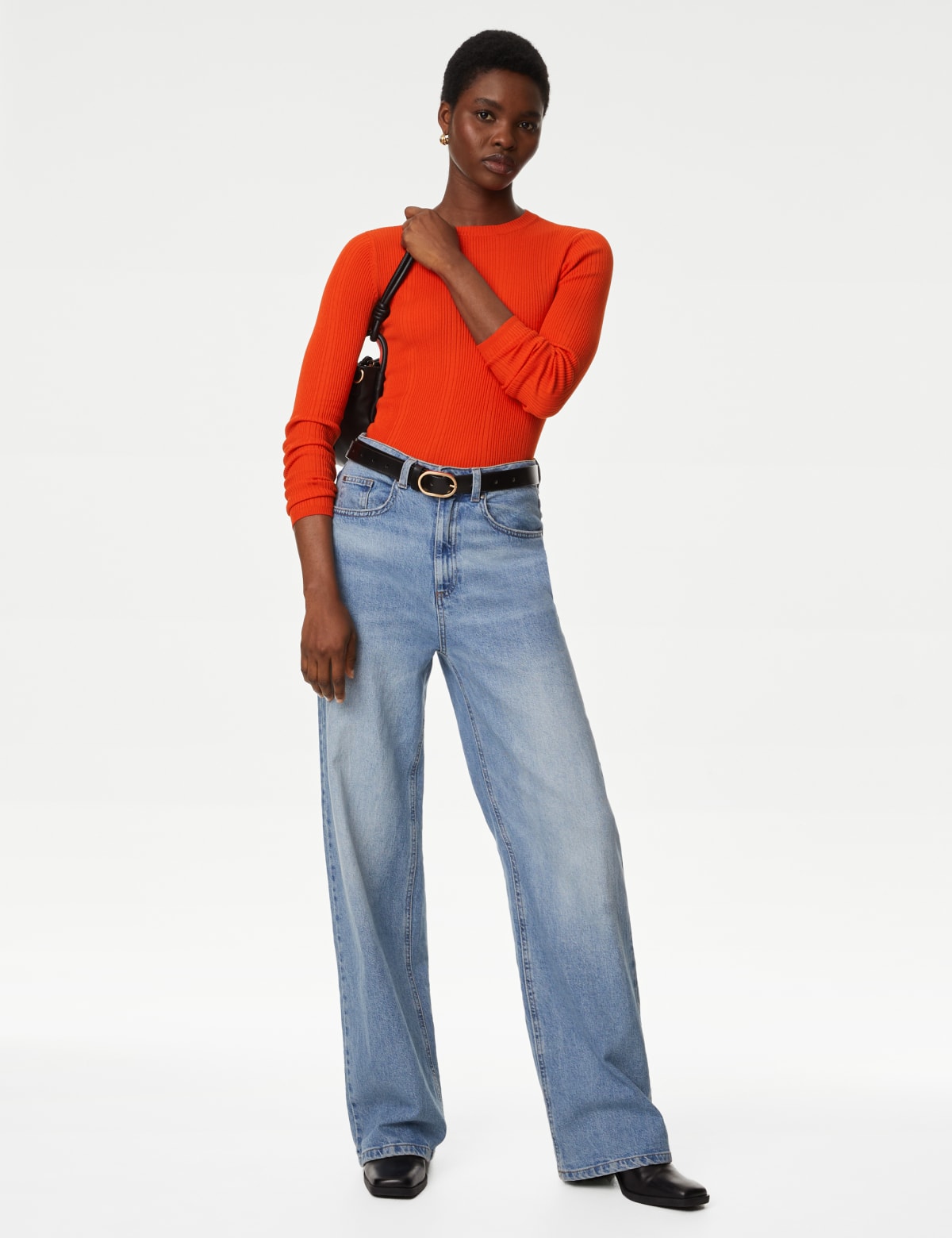 

Marks & Spencer Ribbed Crew Neck Fitted Knitted Top (FEMALE, BRIGHT ORANGE, 6)