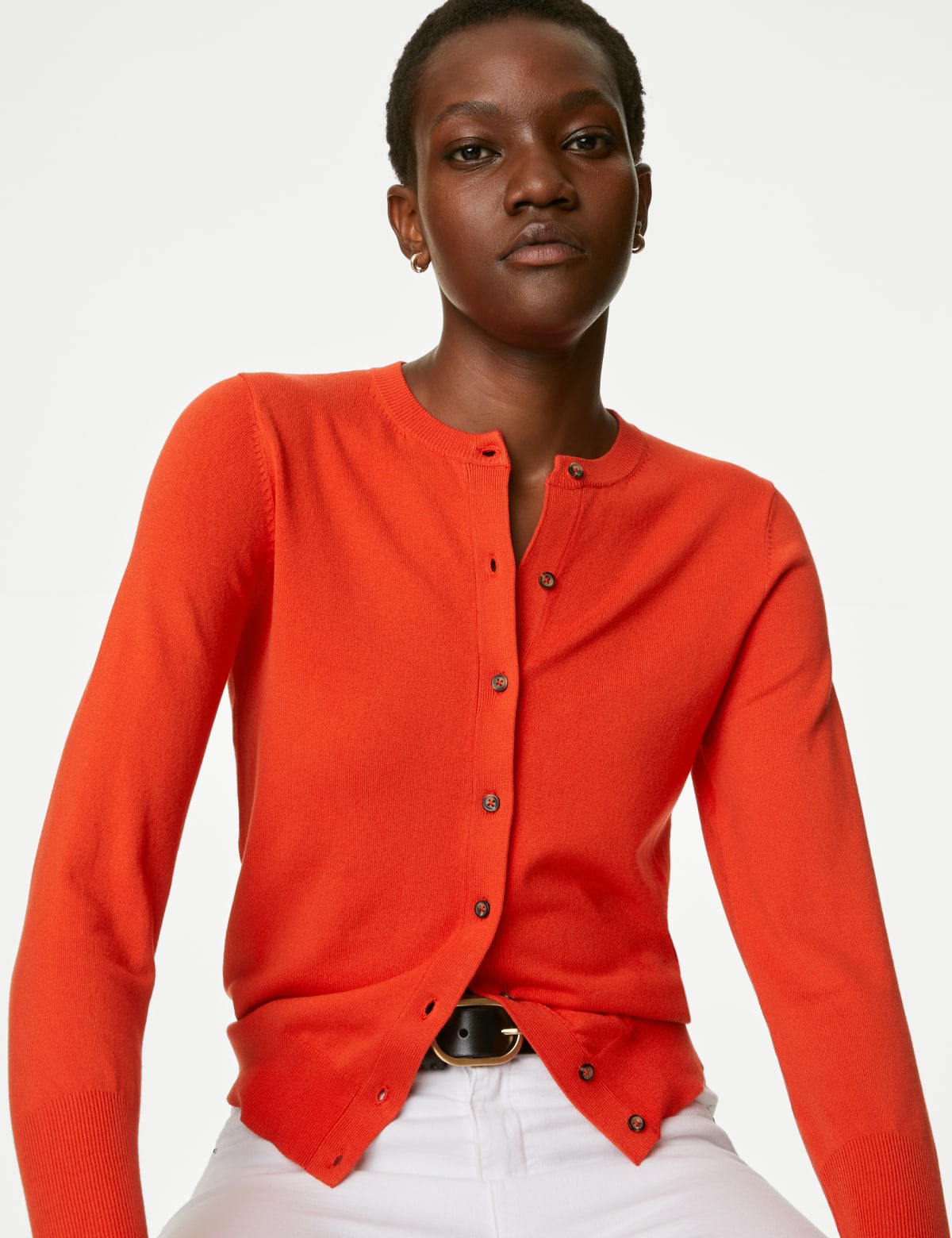 

Marks & Spencer Crew Neck Button Front Cardigan (FEMALE, BRIGHT ORANGE, 10)