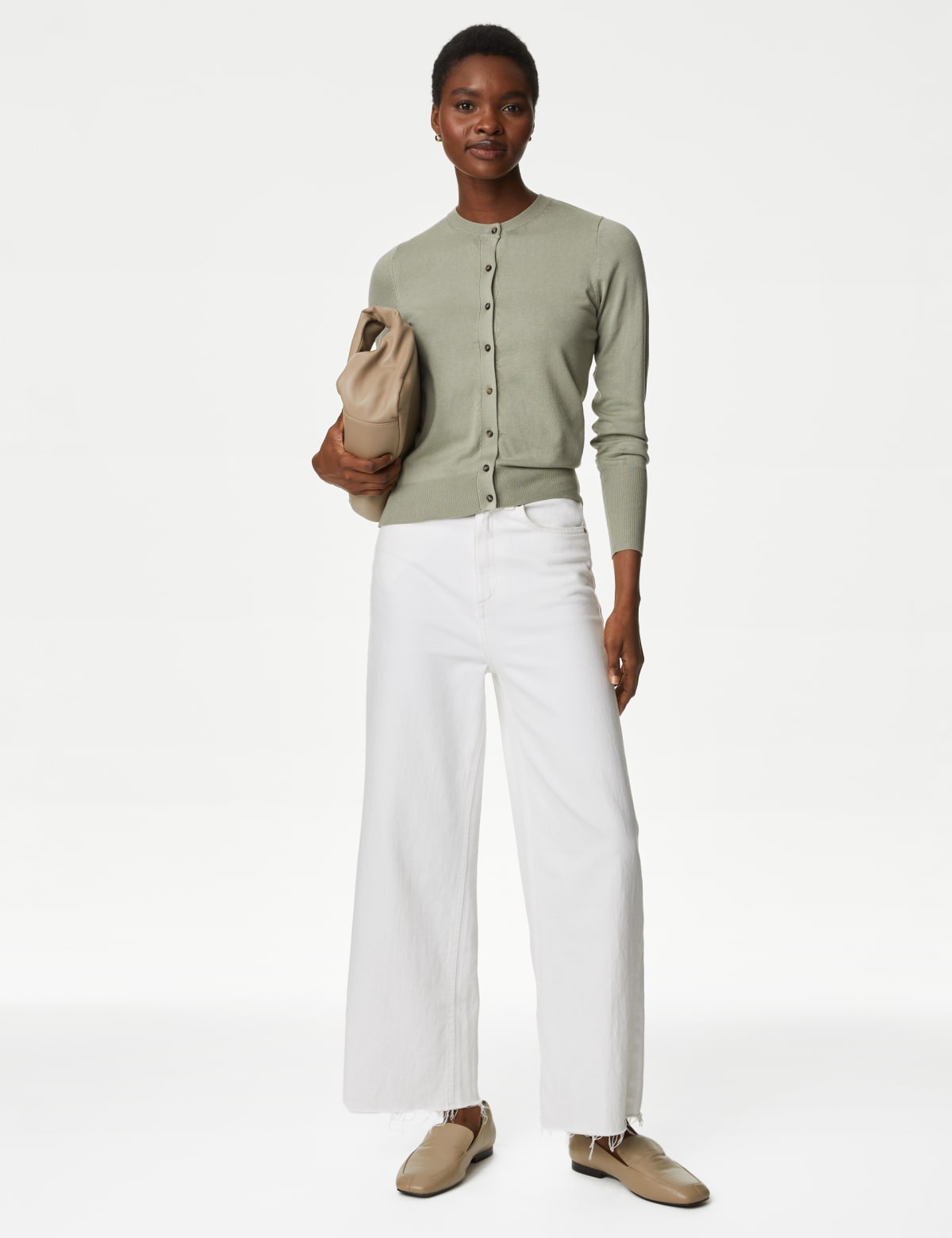 

Marks & Spencer Crew Neck Button Front Cardigan (FEMALE, SOFT GREEN, 10)