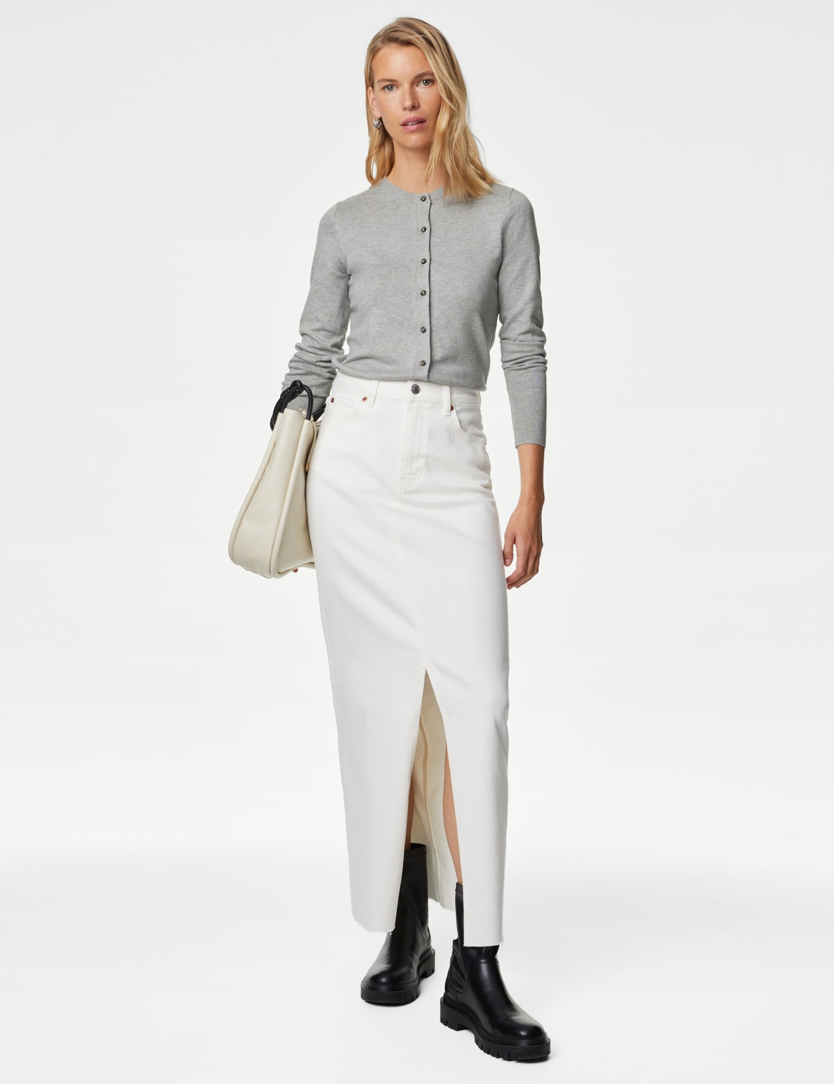 

Marks & Spencer Crew Neck Button Front Cardigan (FEMALE, GREY MARL, 10)