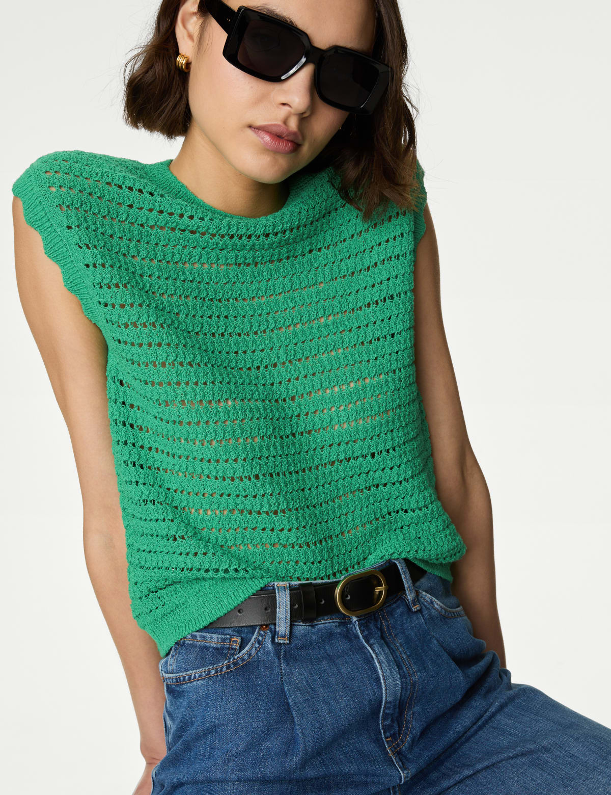 

Marks & Spencer Cotton Rich Striped Knitted Top (FEMALE, MEDIUM GREEN, M)