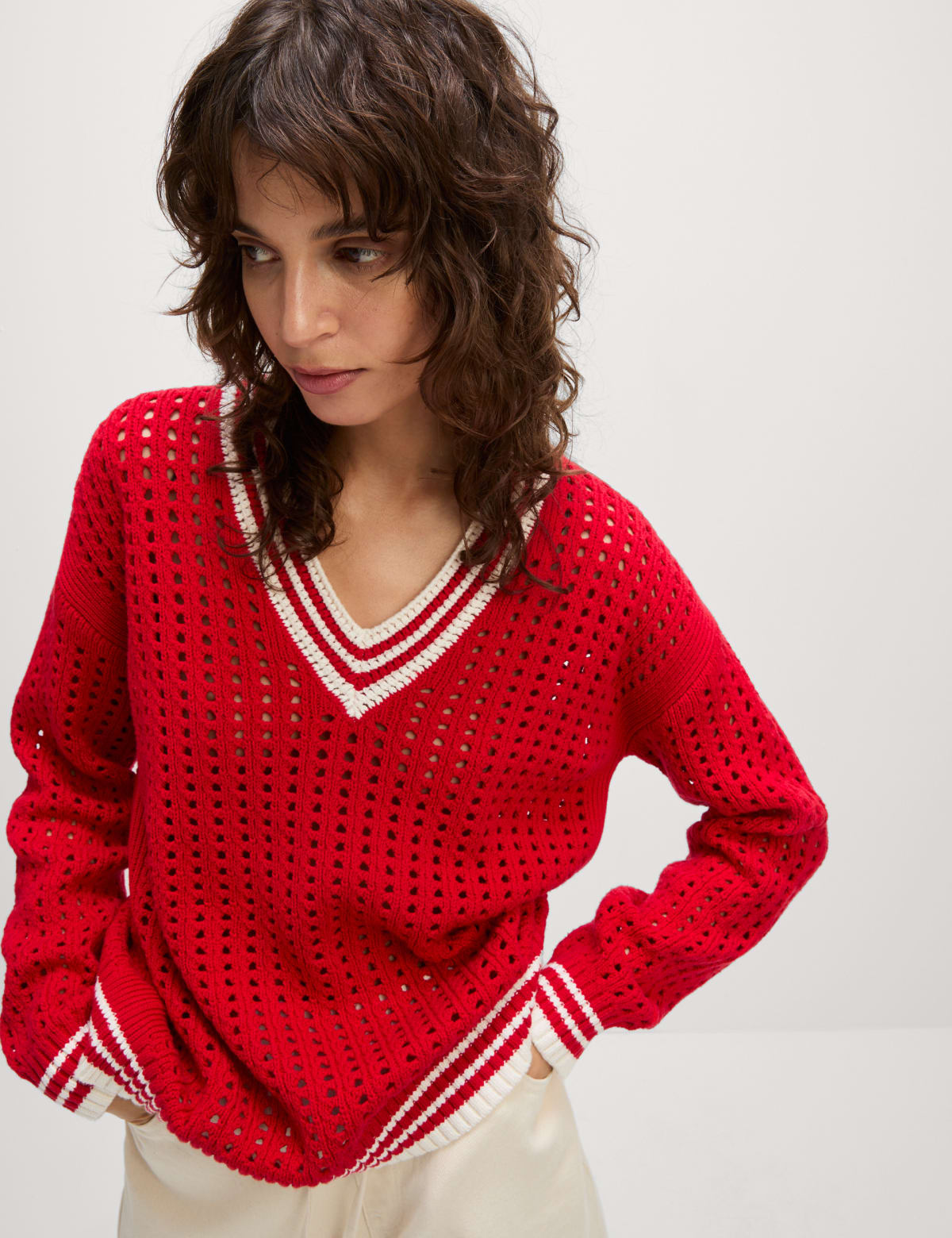 

Marks & Spencer Cotton Rich Textured Tipped Detail Jumper (FEMALE, SCARLET, XL)