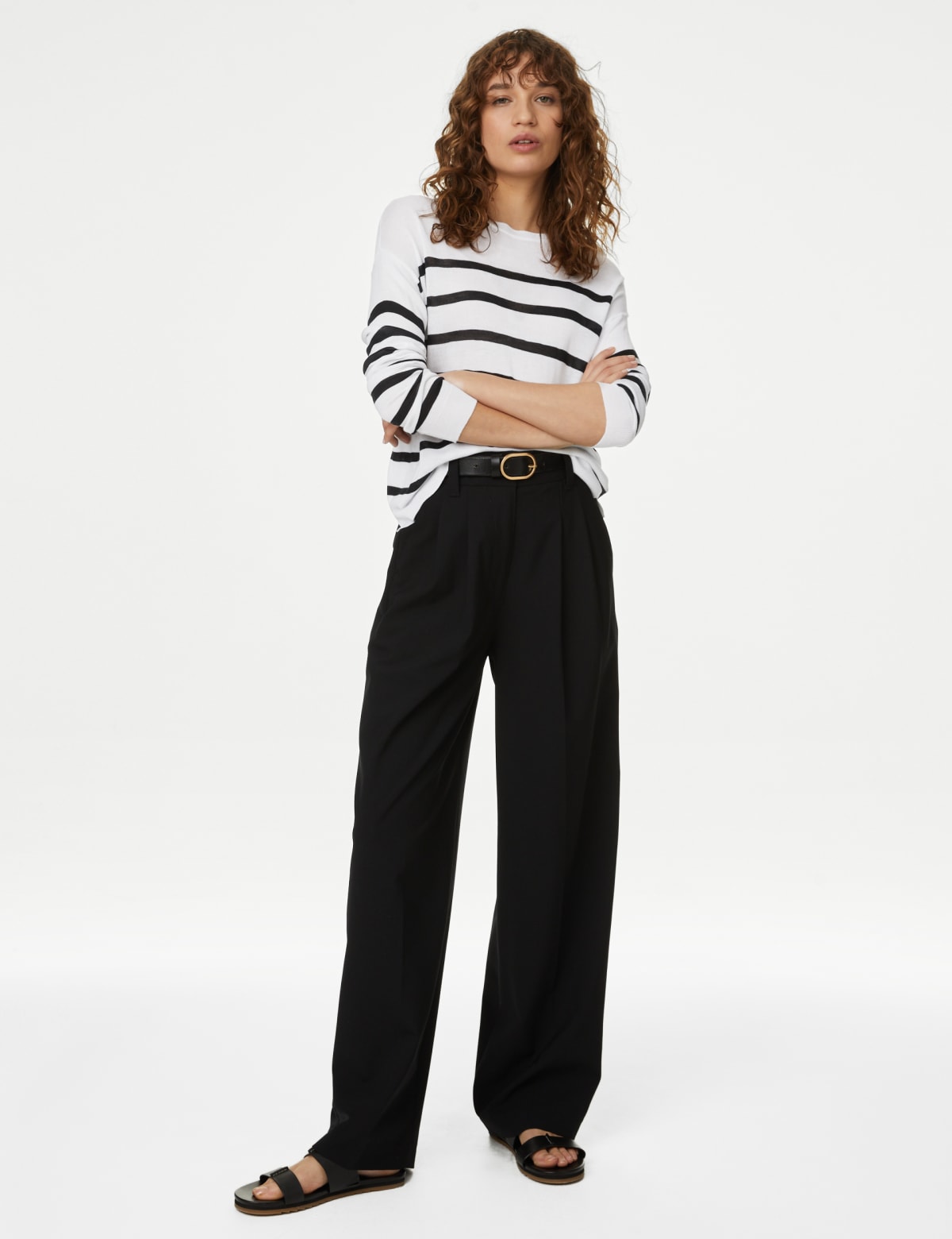 

Marks & Spencer Lightweight Striped Crew Neck Jumper (FEMALE, IVORY MIX, L)