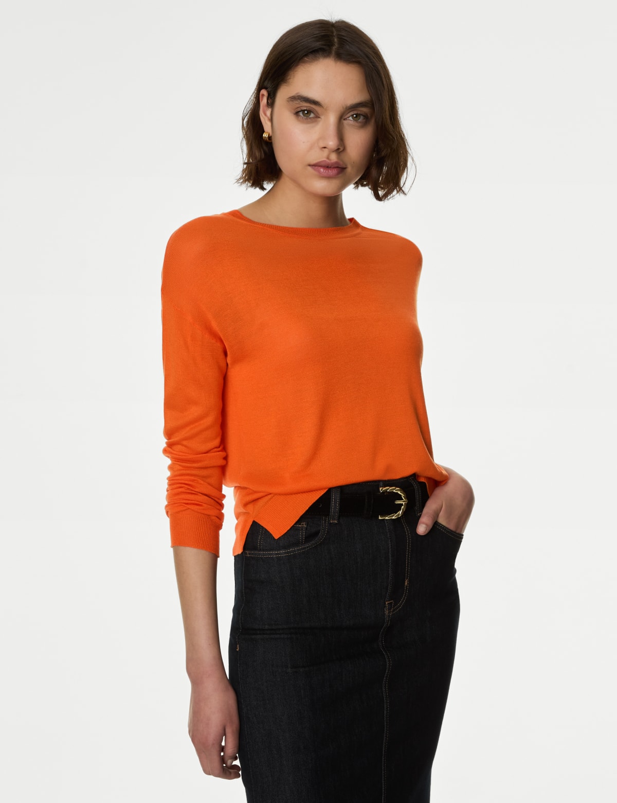 

Marks & Spencer Lightweight Crew Neck Jumper (FEMALE, ORANGE, S)