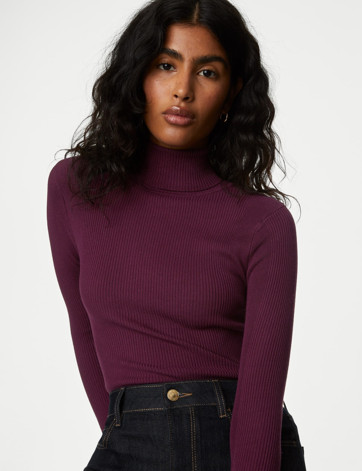 

Marks & Spencer Viscose Mix Textured High Neck Jumper (FEMALE, BERRY, 6)