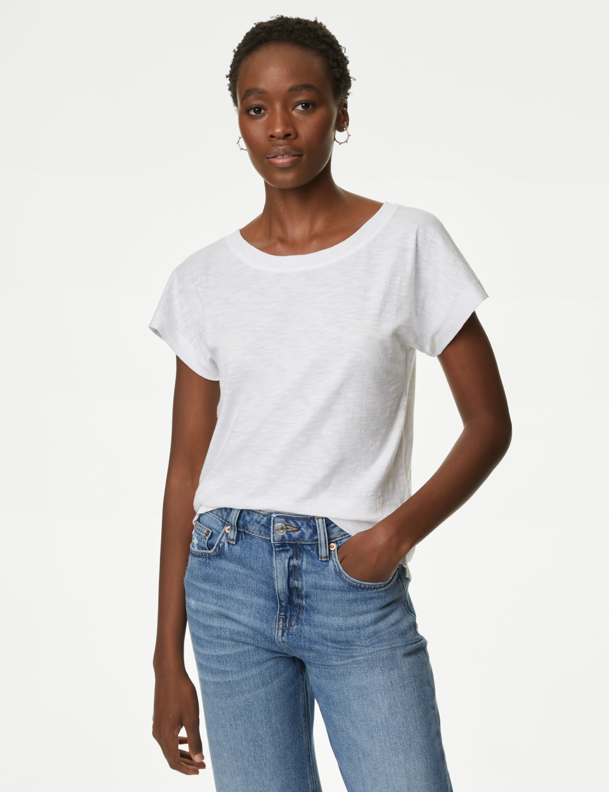 

Marks & Spencer Pure Cotton Everyday Fit Slash Neck T-shirt (FEMALE, SOFT WHITE, 14)