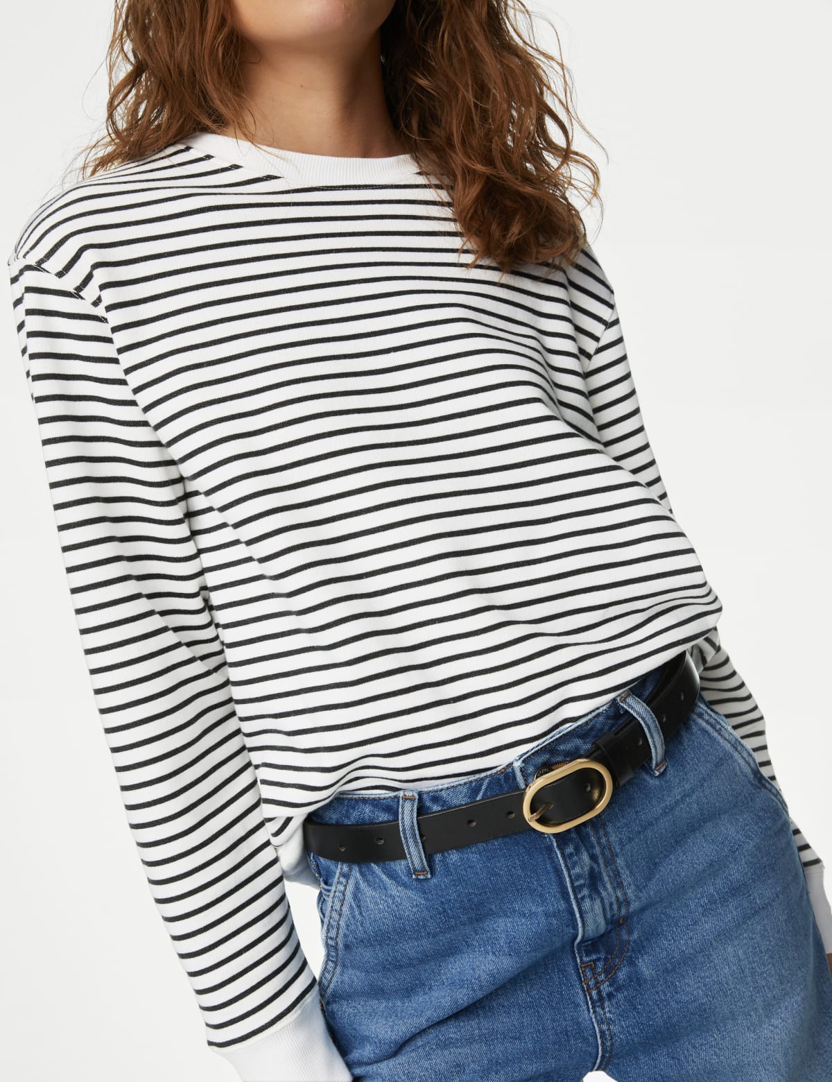 

Marks & Spencer Pure Cotton Striped Crew Neck Sweatshirt (FEMALE, BLACK MIX, XS)