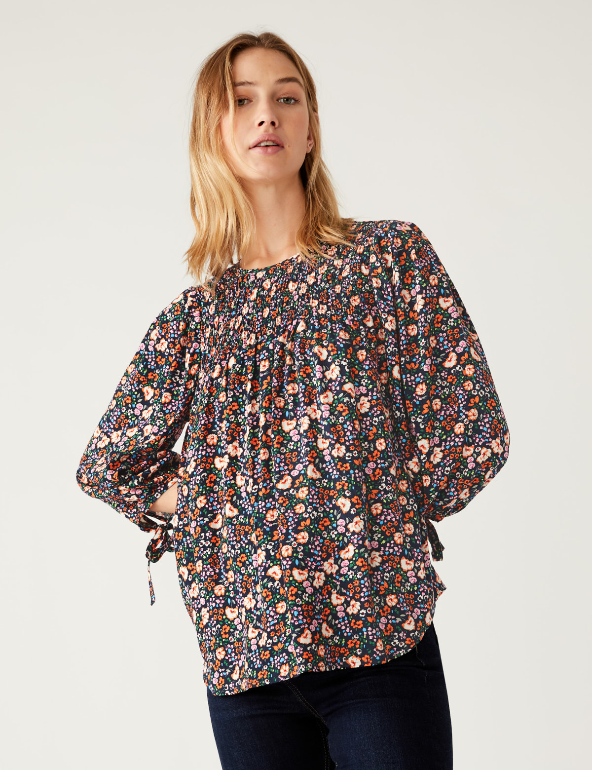 

Marks & Spencer Floral Crew Neck Smocked Puff Sleeve Blouse (FEMALE, MULTI, 12)