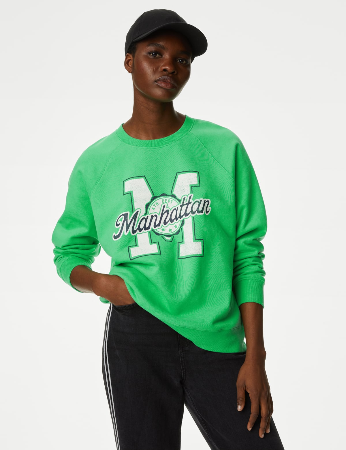 

Marks & Spencer Pure Cotton Slogan Sweatshirt (FEMALE, GREEN MIX, XS)