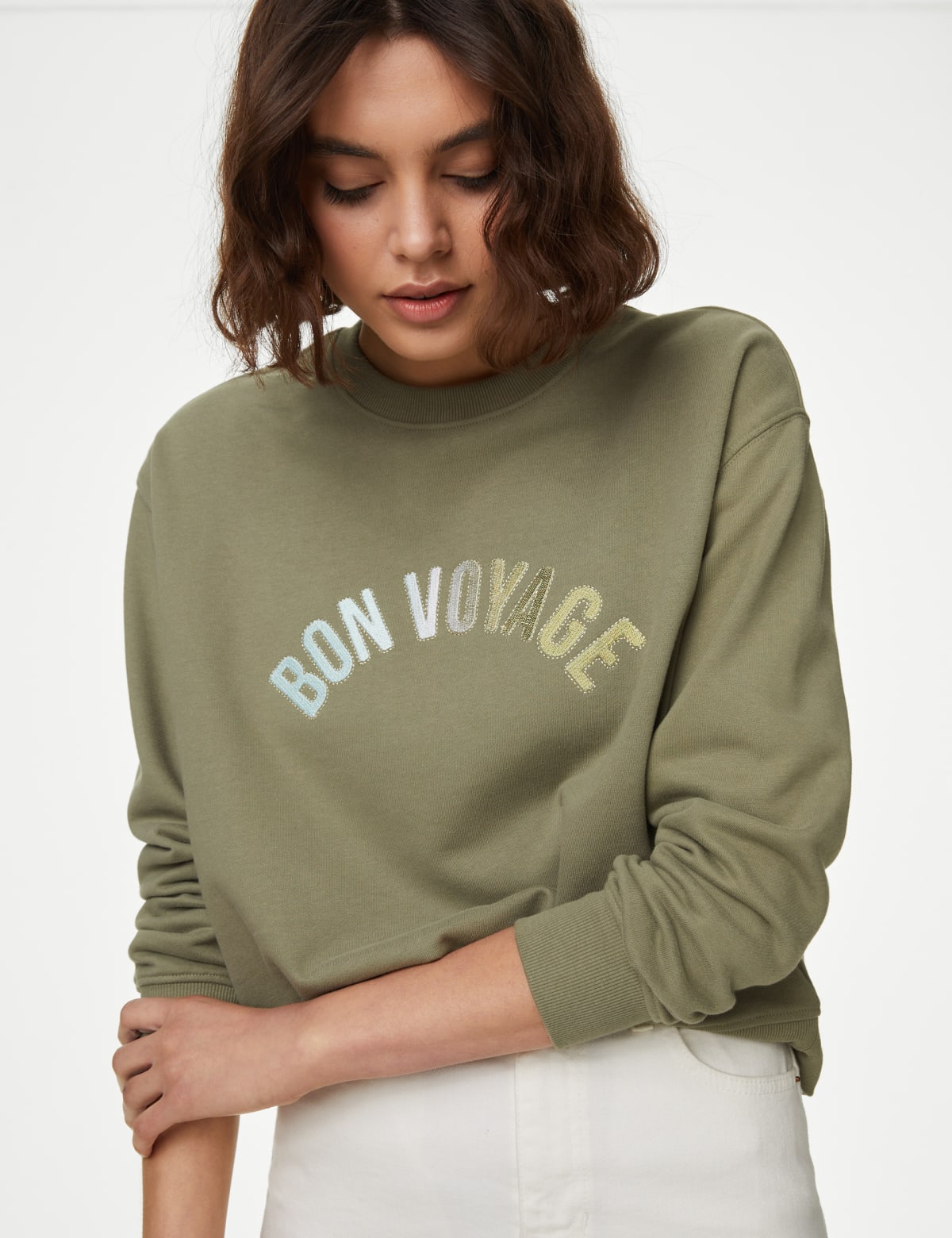 

Marks & Spencer Pure Cotton Slogan Sweatshirt (FEMALE, KHAKI MIX, S)