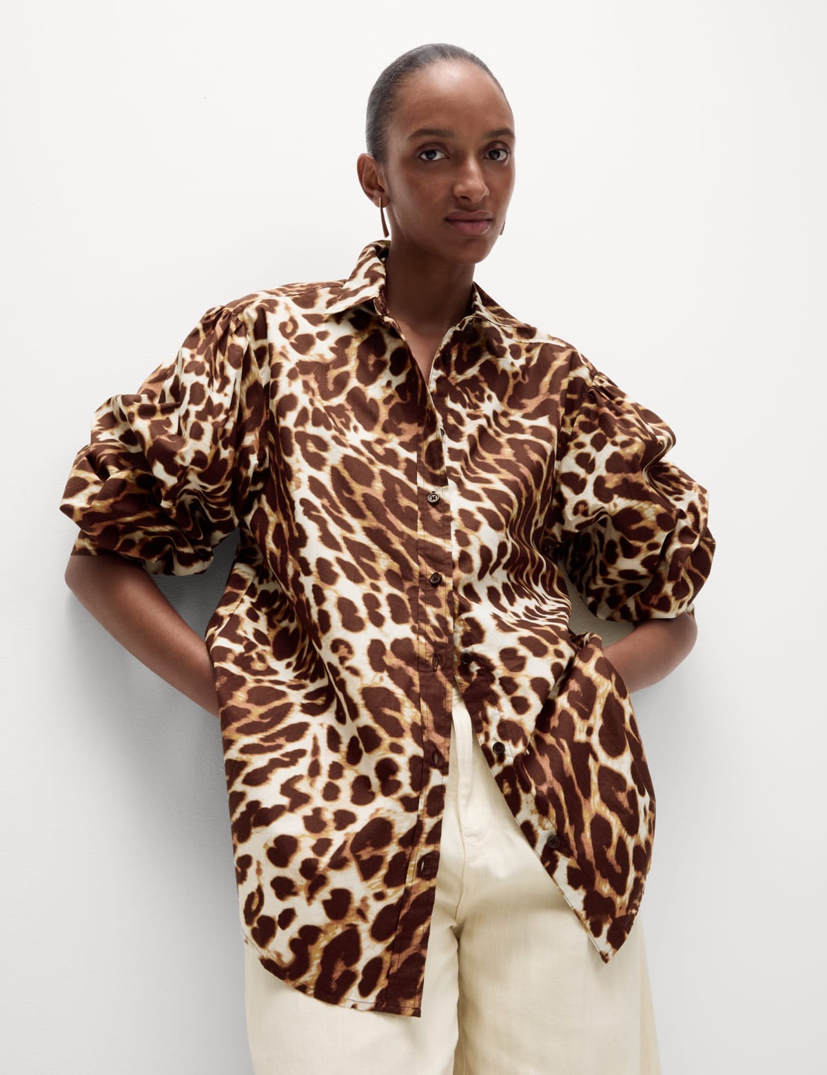 

Marks & Spencer Pure Cotton Animal Print Collared Shirt (FEMALE, BROWN MIX, 18-REG)