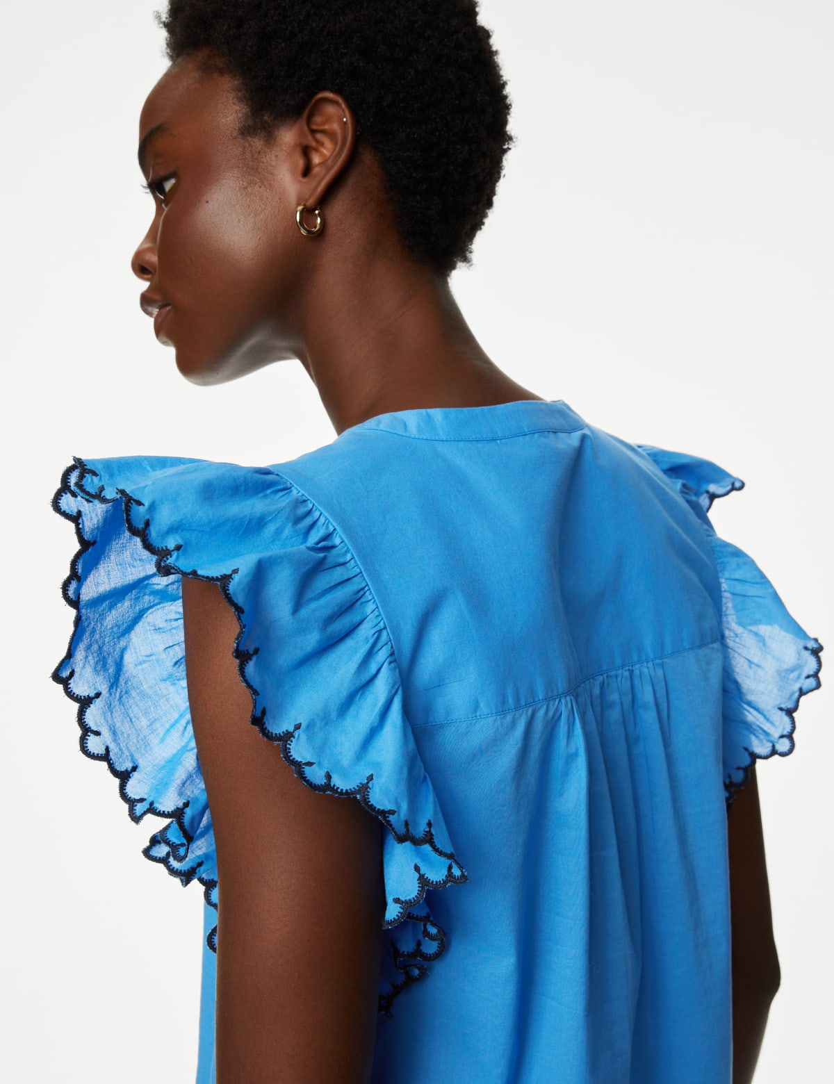 

Marks & Spencer Pure Cotton V-Neck Frill Sleeve Blouse (FEMALE, BRIGHT BLUE, 8-REG)