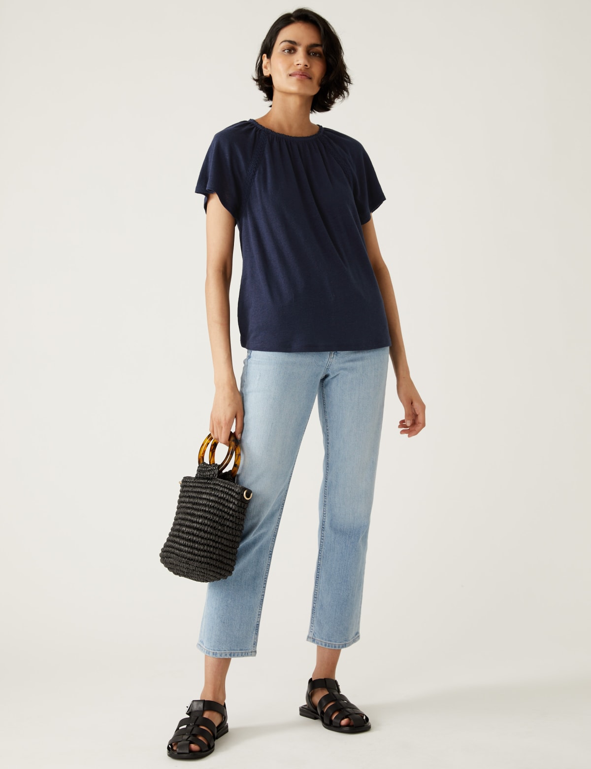 

Marks & Spencer Linen Rich Broderie Top (FEMALE, NAVY, 6)