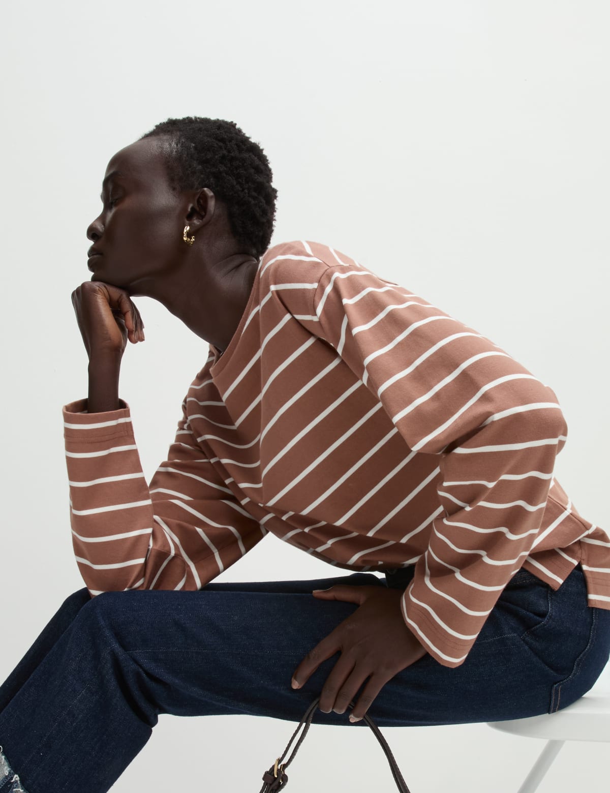 

Marks & Spencer Pure Cotton Oversized Striped Top (FEMALE, BROWN MIX, 6)
