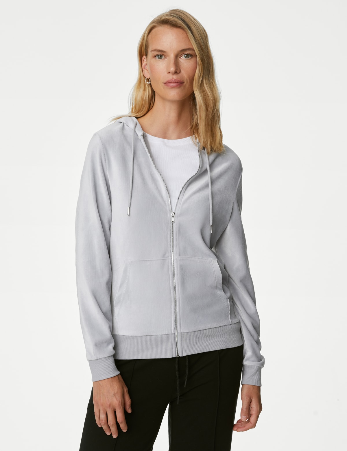 

Marks & Spencer Velour Zip Up Hoodie (FEMALE, PEARL GREY, 6)