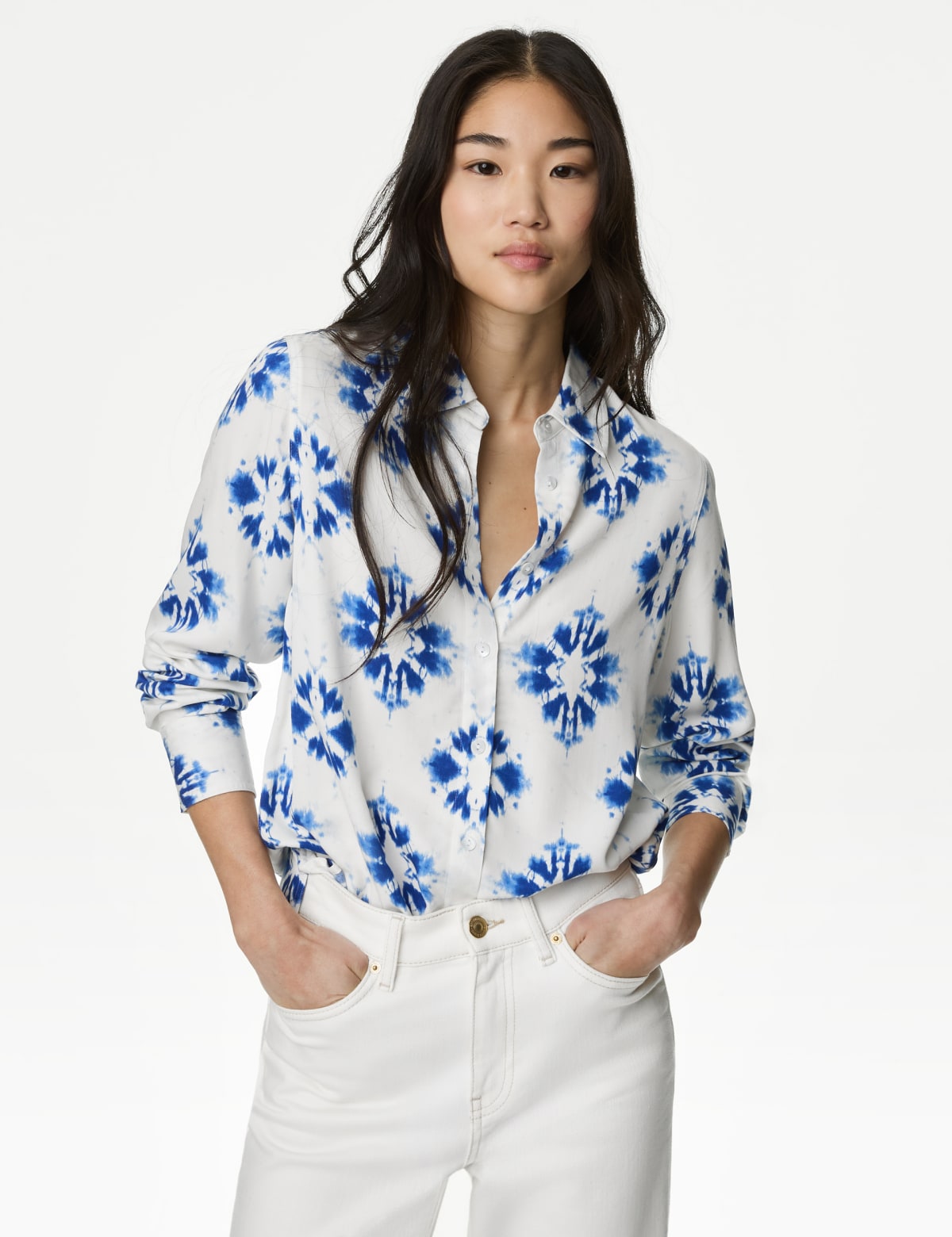 

Marks & Spencer Printed Collared Shirt (FEMALE, BLUE MIX, 8-REG)