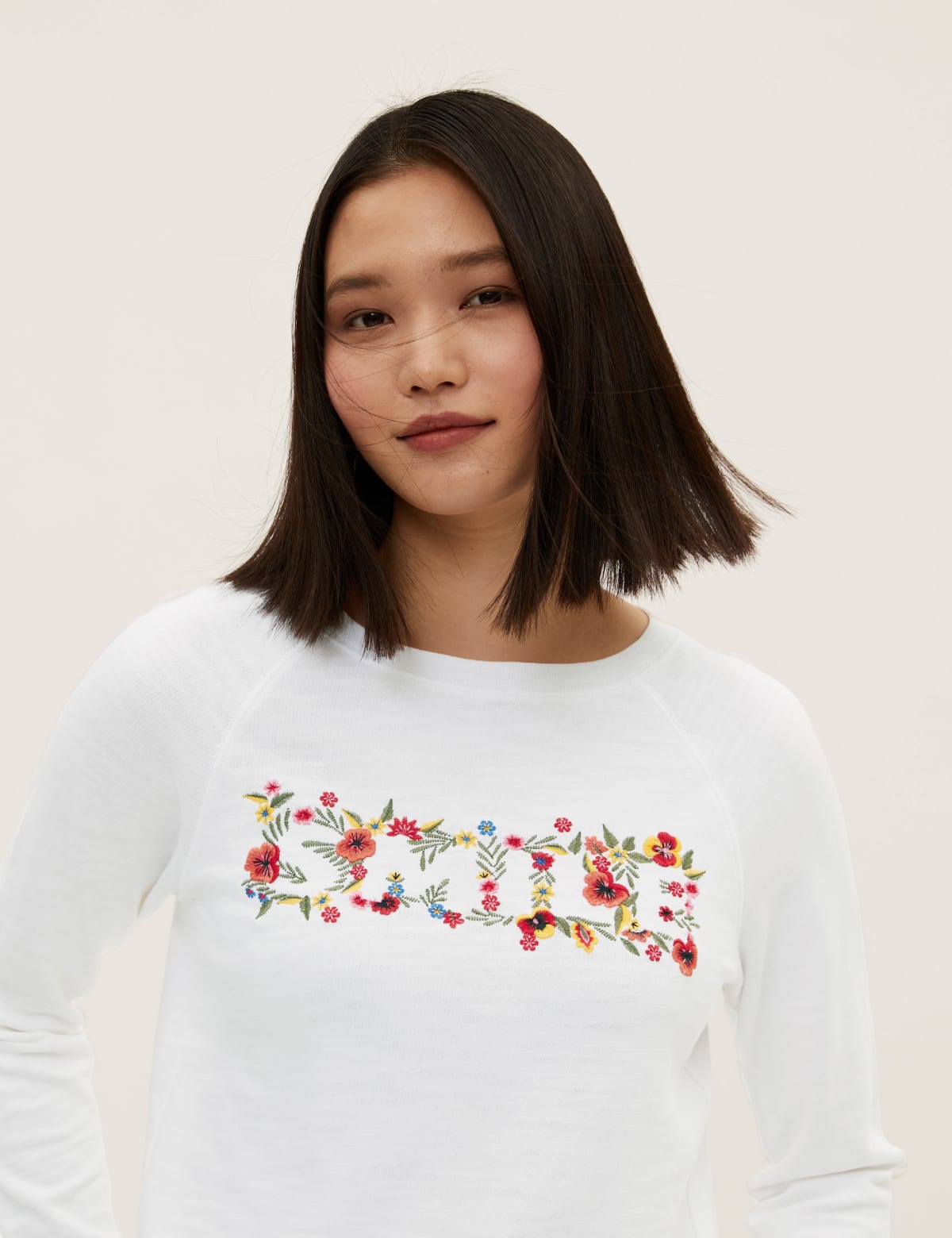 

Marks & Spencer Pure Cotton Slogan Long Sleeve Sweatshirt (FEMALE, WHITE MIX, 8)