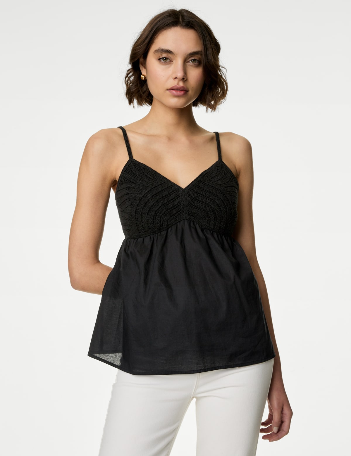 

Marks & Spencer Pure Cotton V-Neck Textured Cami Top (FEMALE, BLACK, 14-REG)