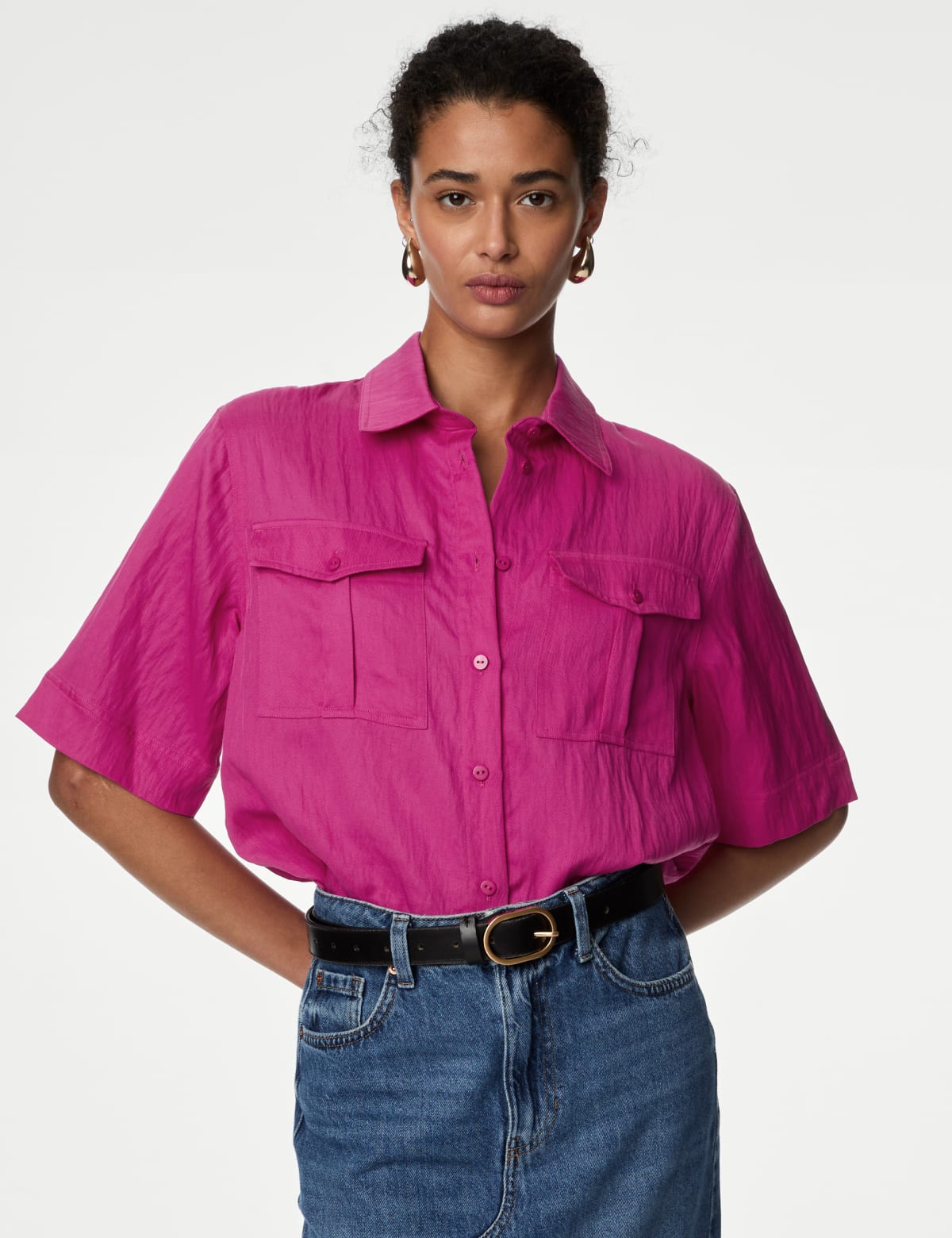 

Marks & Spencer Lyocell Rich Collared Utility Shirt (FEMALE, FUCHSIA, 18-PET)