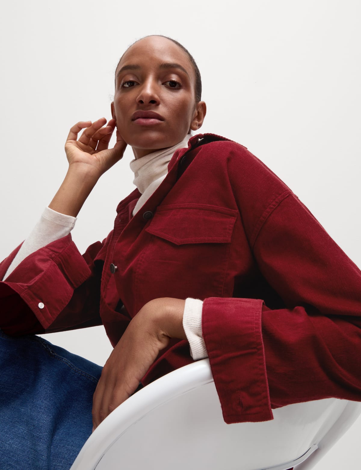 

Marks & Spencer Pure Cotton Cord Textured Shirt (FEMALE, DARK RED, 14-REG)