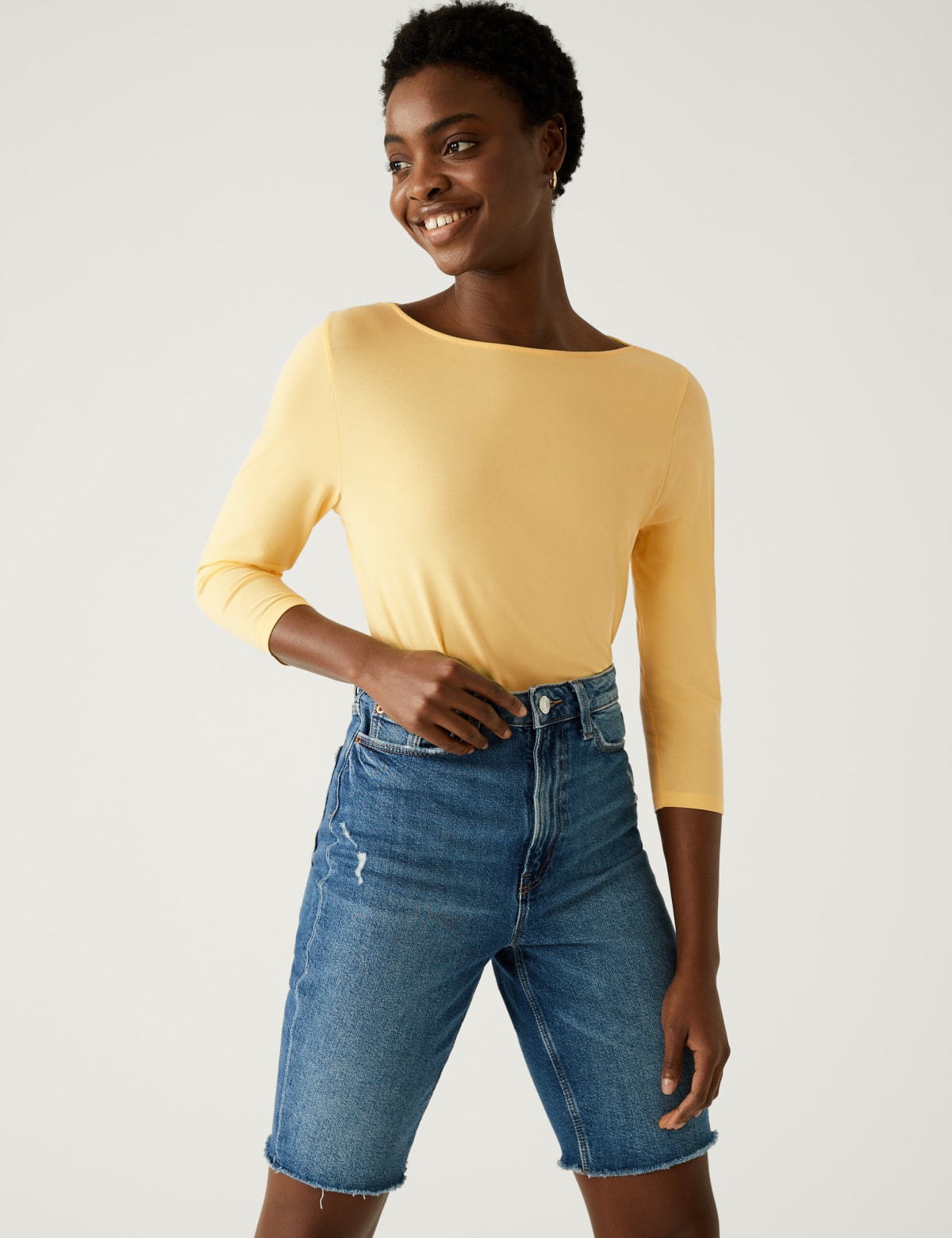 

Marks & Spencer Cotton Rich Slim Fit 3/4 Sleeve T-Shirt (FEMALE, PALE GOLD, 20)
