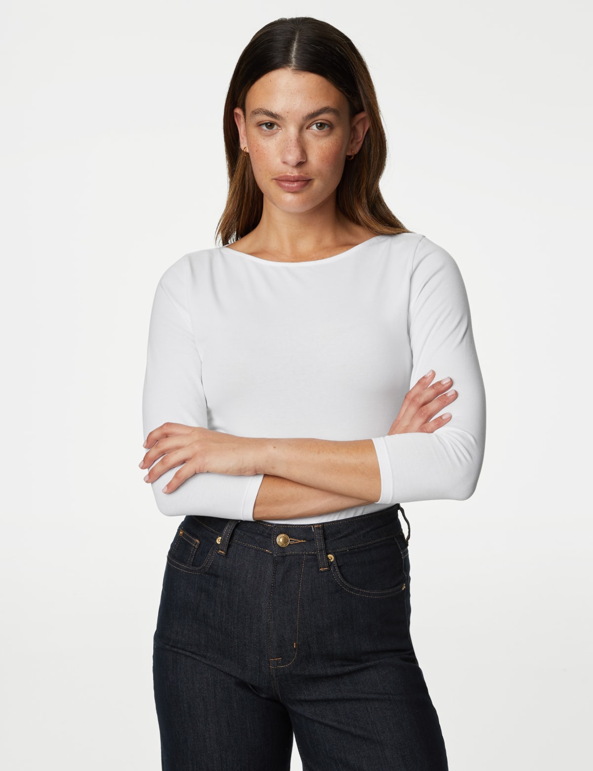 

Marks & Spencer Cotton Rich Slim Fit 3/4 Sleeve T-Shirt (FEMALE, WHITE, 14)