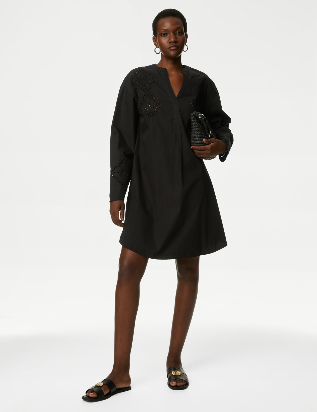 

Marks & Spencer Pure Cotton V-Neck Mini Relaxed Shift Dress (FEMALE, BLACK, 20-PET)