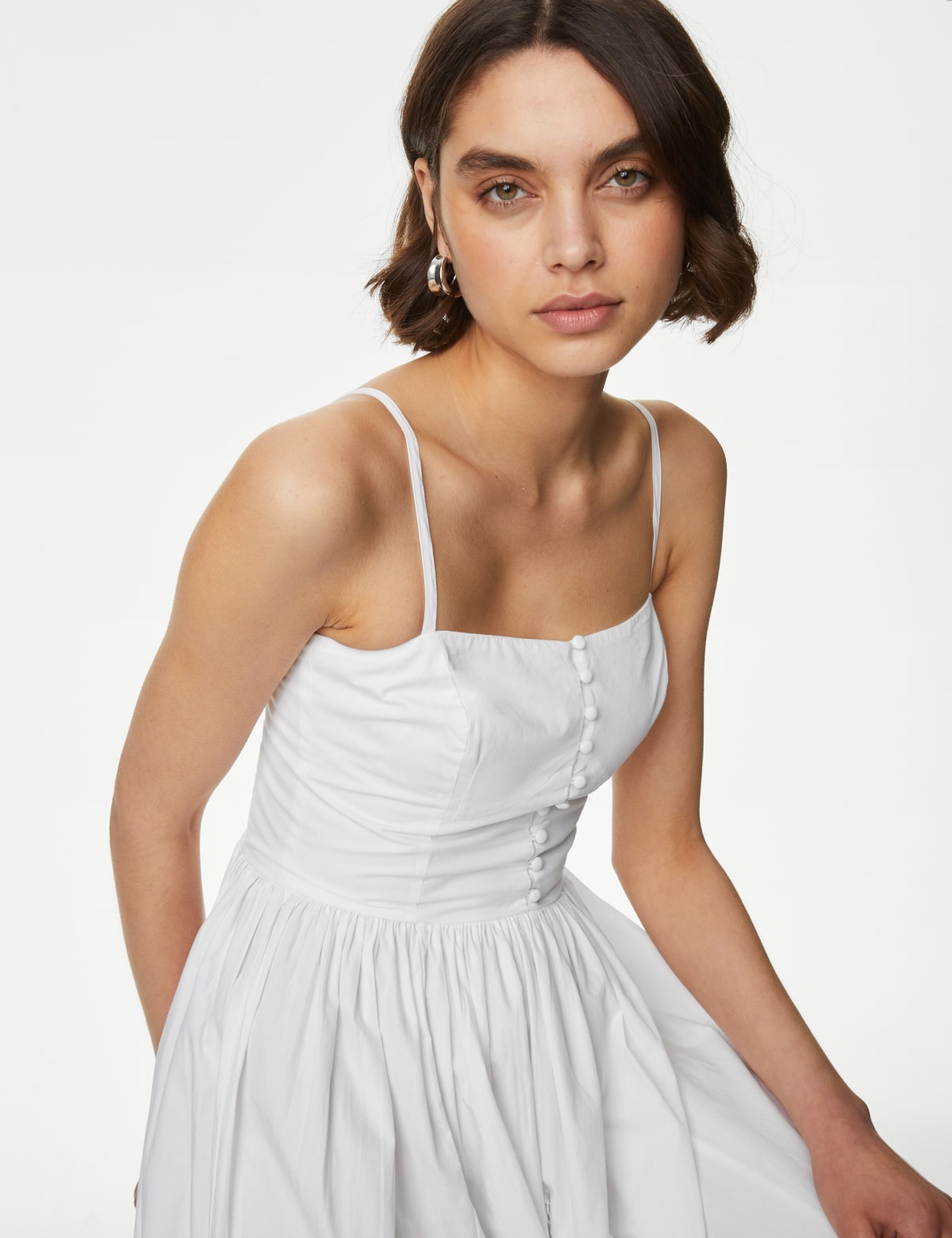 

Marks & Spencer Pure Cotton Strappy Midi Cami Waisted Dress (FEMALE, WHITE, 16-PET)