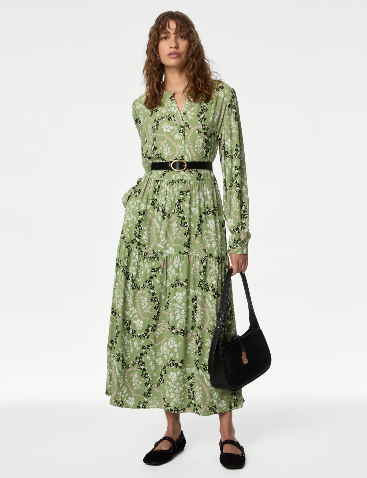 

Marks & Spencer Printed Round Neck Midi Tiered Dress (FEMALE, GREEN MIX, 12-PET)