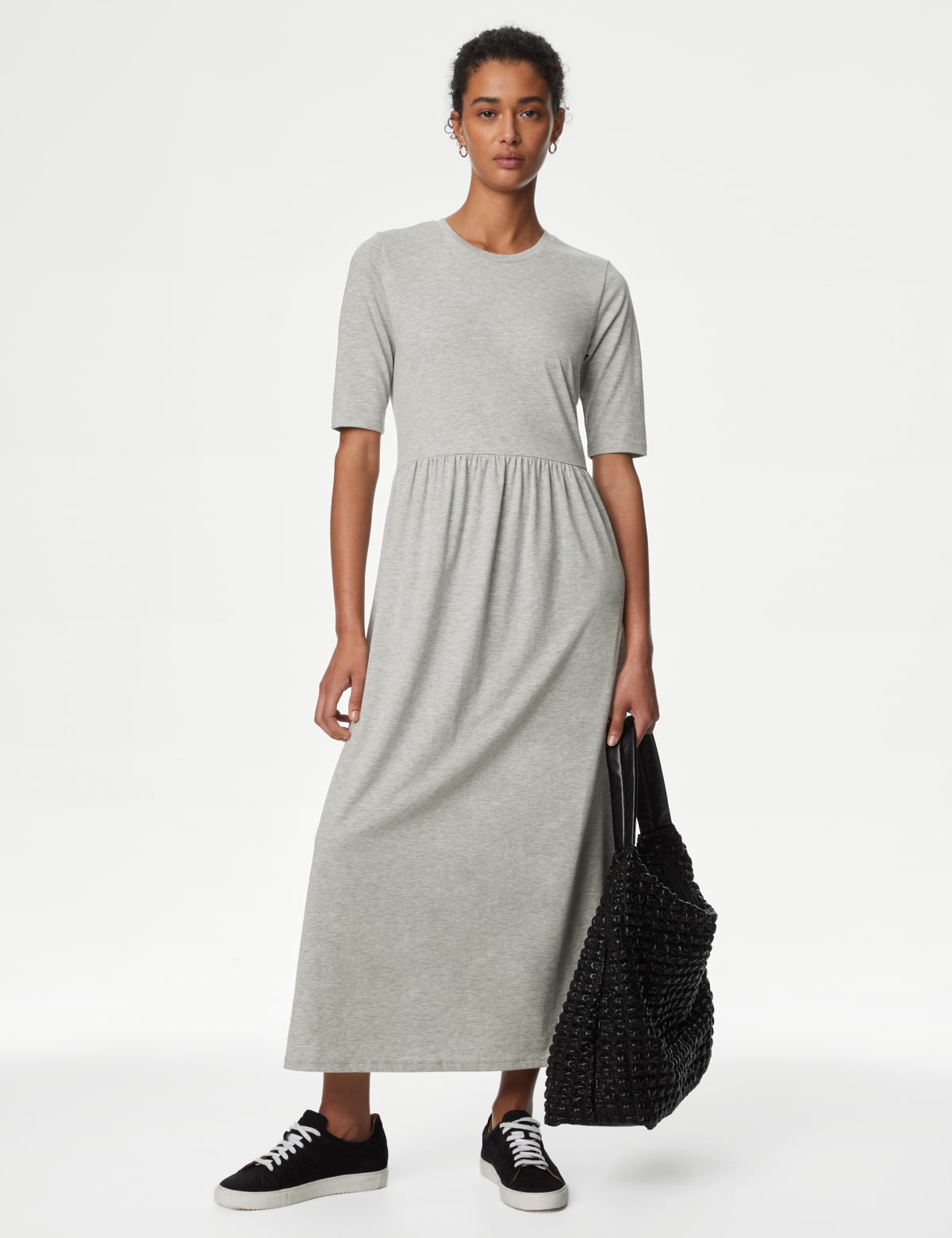 

Marks & Spencer Jersey Round Neck Midi Waisted Dress (FEMALE, MID GREY MARL, 6-PET)