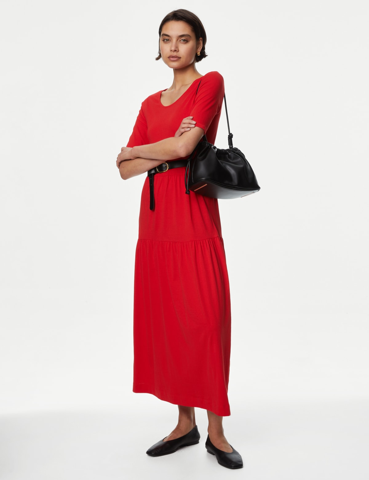 

Marks & Spencer Jersey Midi Tiered Dress (FEMALE, POPPY, 8-PET)