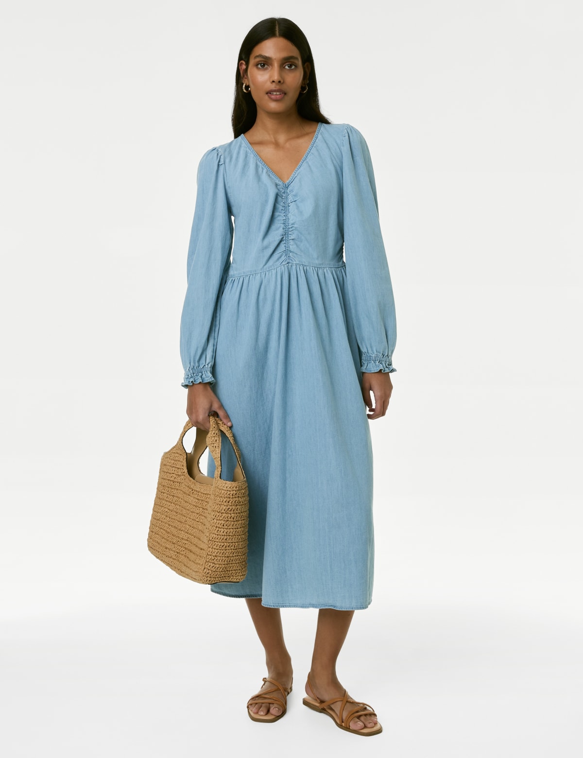 

Marks & Spencer Denim V-Neck Puff Sleeve Midi Column Dress (FEMALE, DENIM, 6-PET)