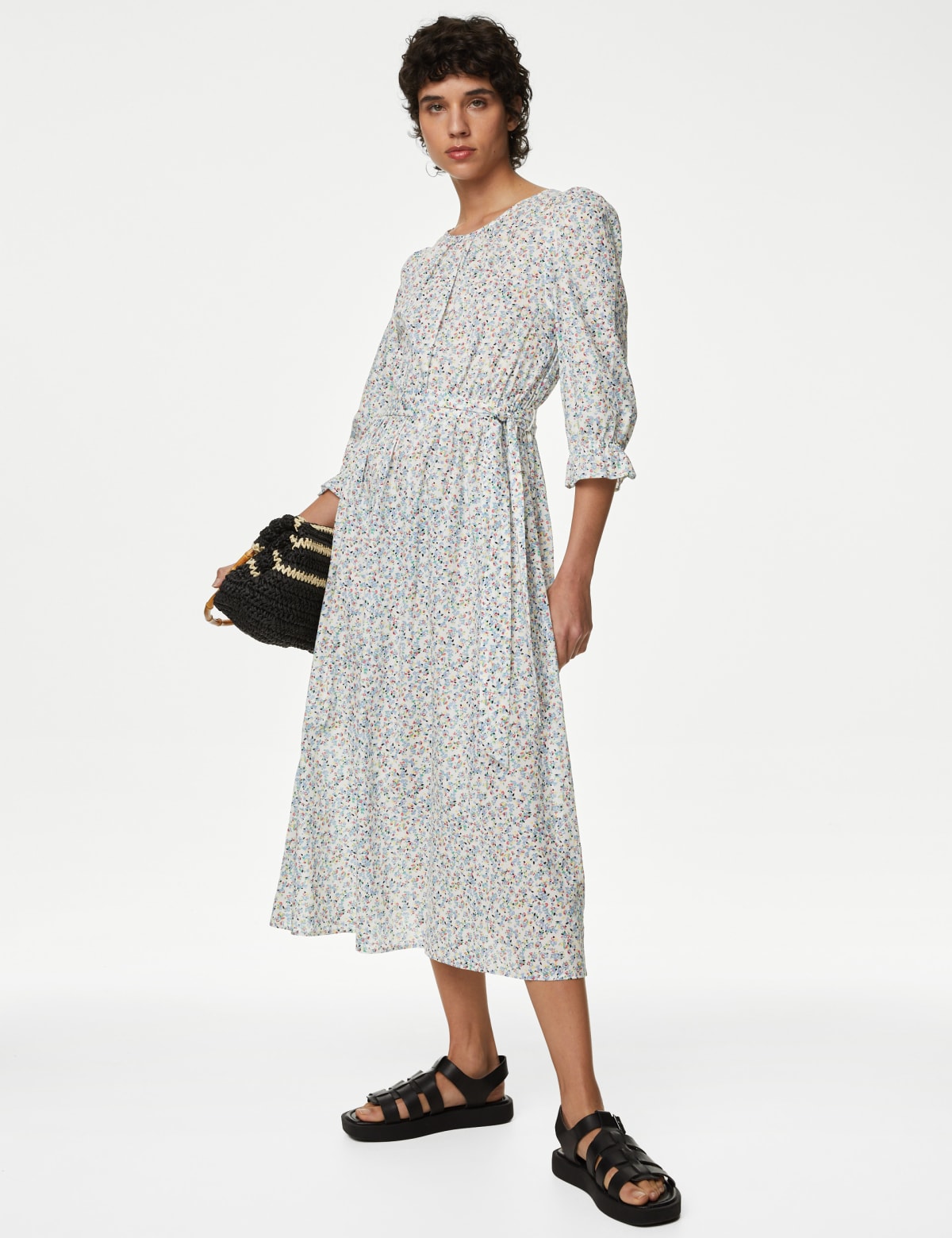 

Marks & Spencer Pure Cotton Floral Midi Waisted Dress (FEMALE, WHITE MIX, 16-PET)
