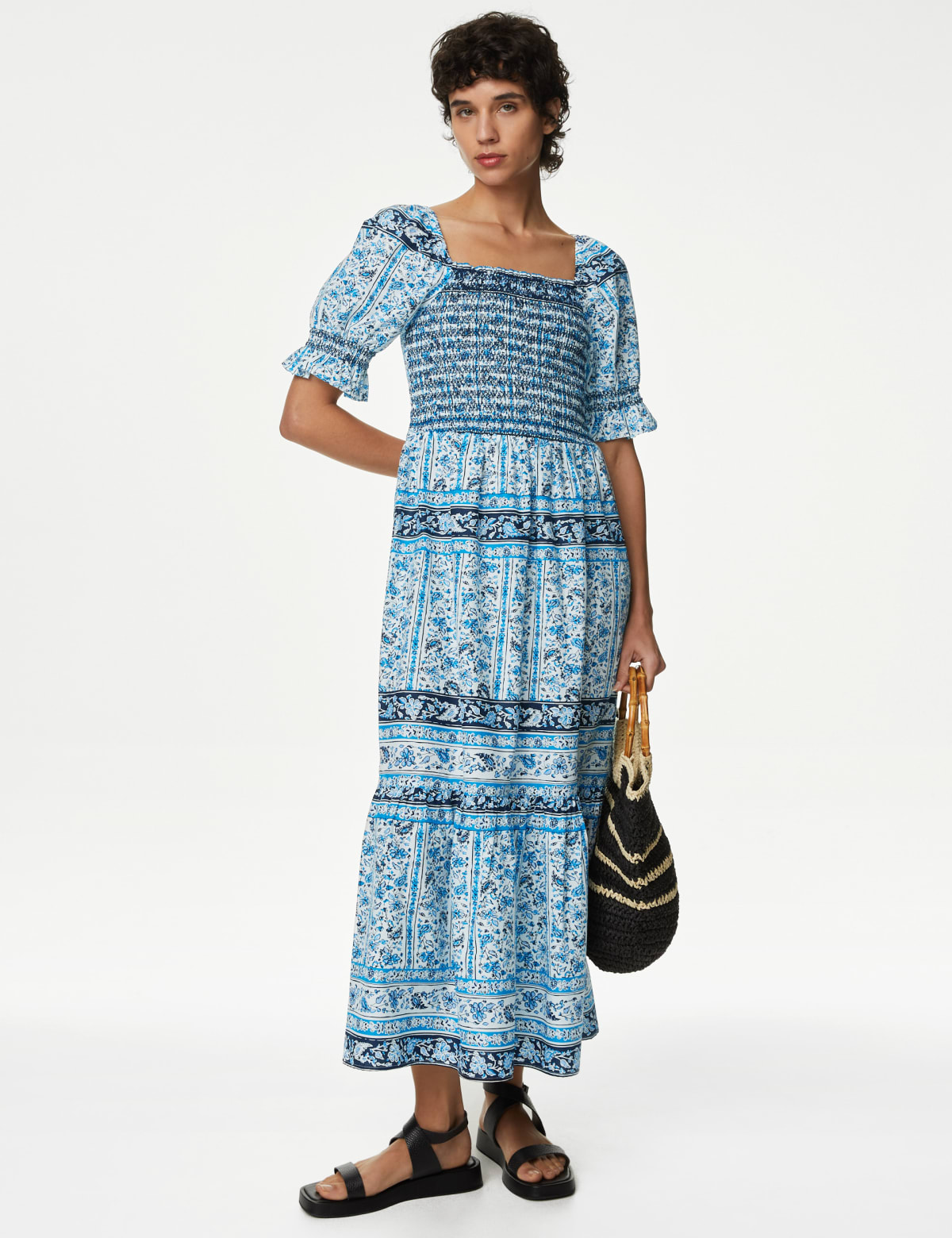 

Marks & Spencer Pure Cotton Printed Square Neck Midi Dress (FEMALE, BLUE MIX, 12-PET)