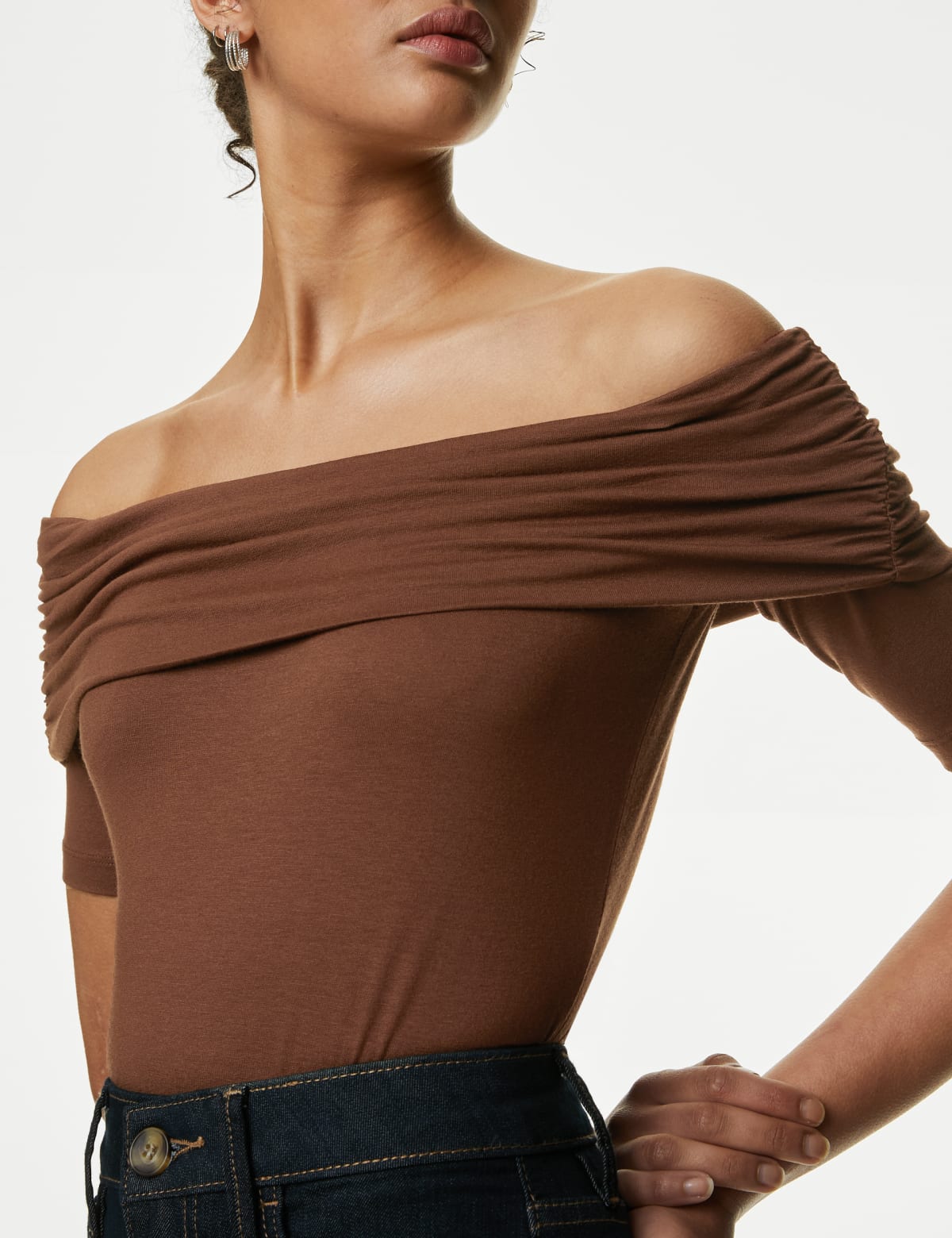 

Marks & Spencer Jersey Bardot Top (FEMALE, MINK, 10-REG)