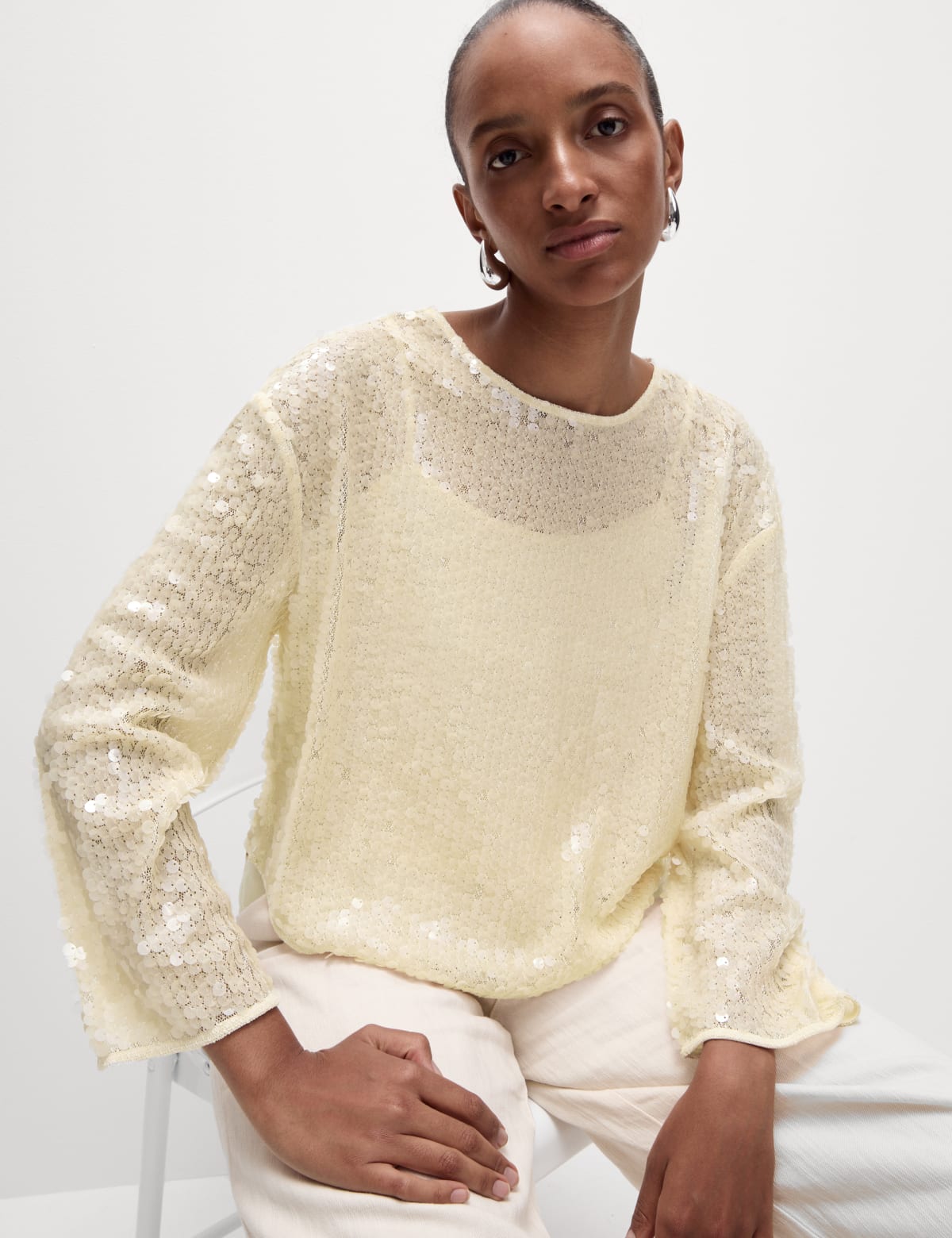 

Marks & Spencer Sequin Round Neck Blouse (FEMALE, CHAMPAGNE, 8-PET)