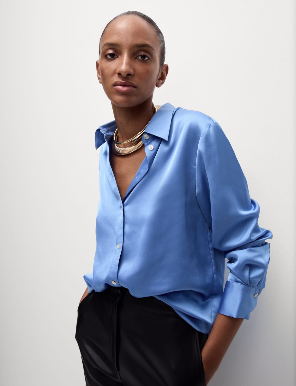 

Marks & Spencer Satin Collared Button Through Shirt (FEMALE, BLUE, 16-REG)