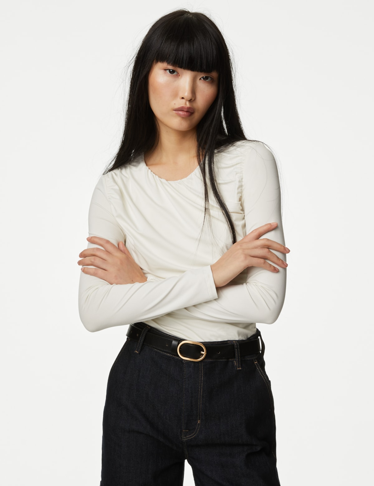 

Marks & Spencer Jersey Draped Top (FEMALE, IVORY, 10-REG)