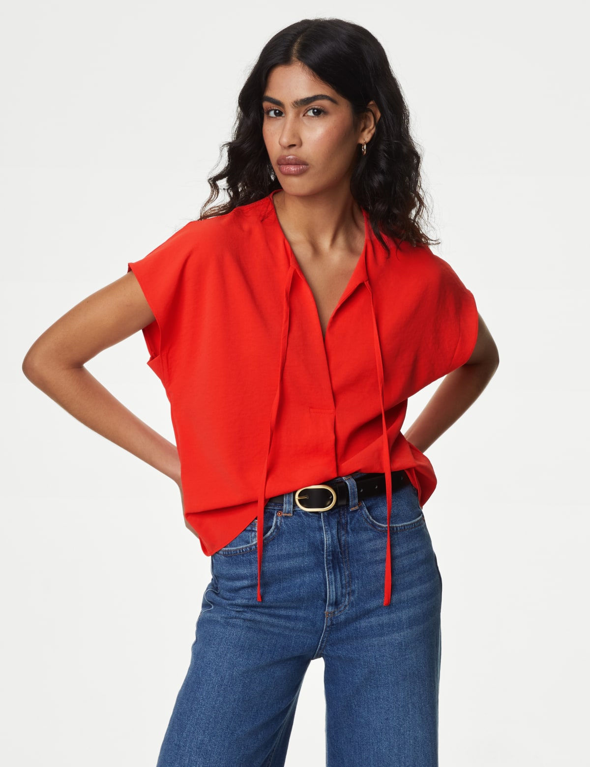 

Marks & Spencer Tie Neck Popover Blouse (FEMALE, ORANGE, 18-REG)