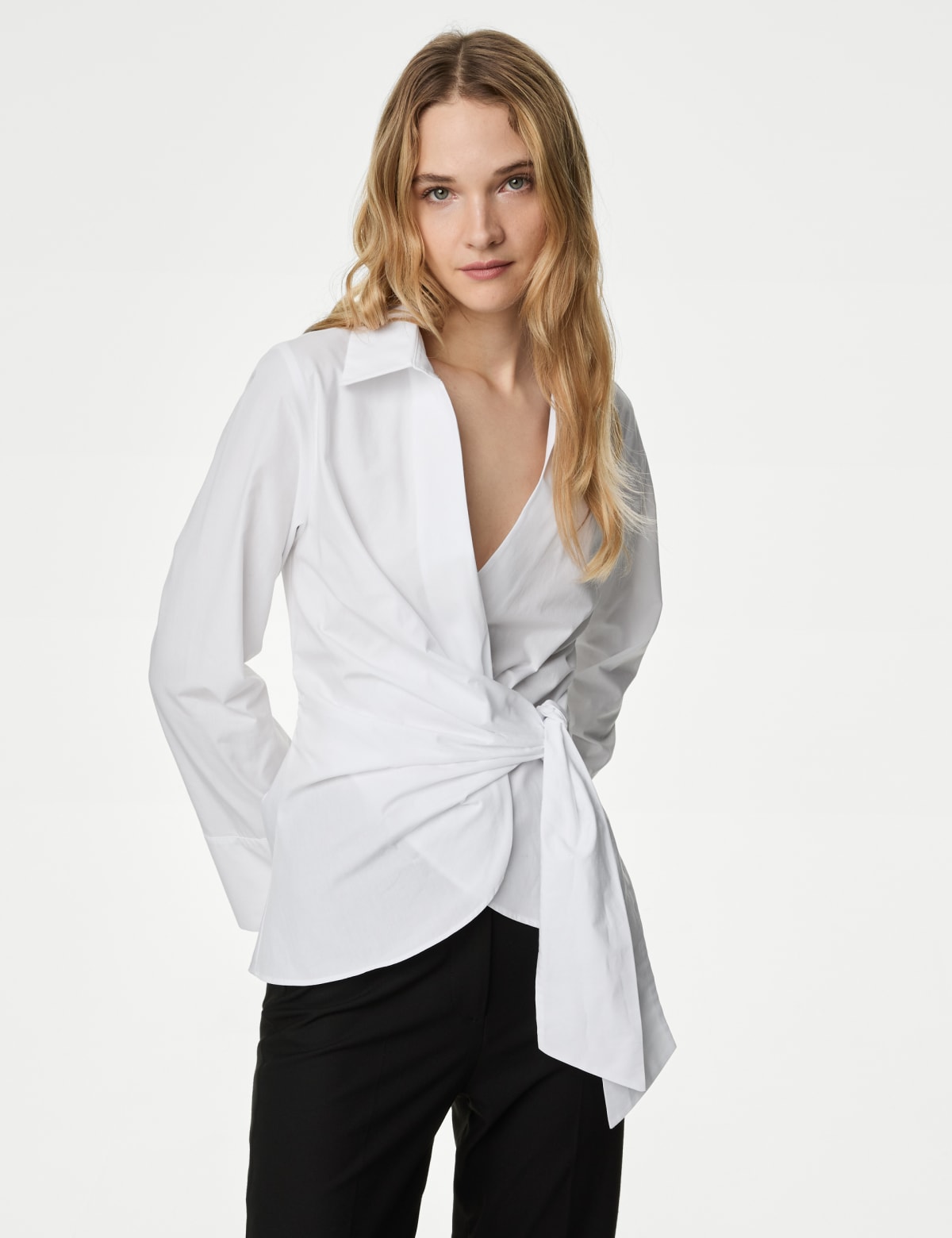 

Marks & Spencer Pure Cotton Tie Front Shirt (FEMALE, WHITE, 12-REG)