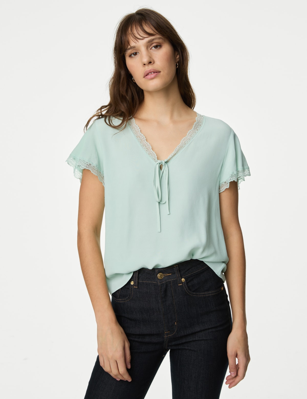 

Marks & Spencer V-Neck Frill Detail Top (FEMALE, SOFT GREEN, 18-REG)