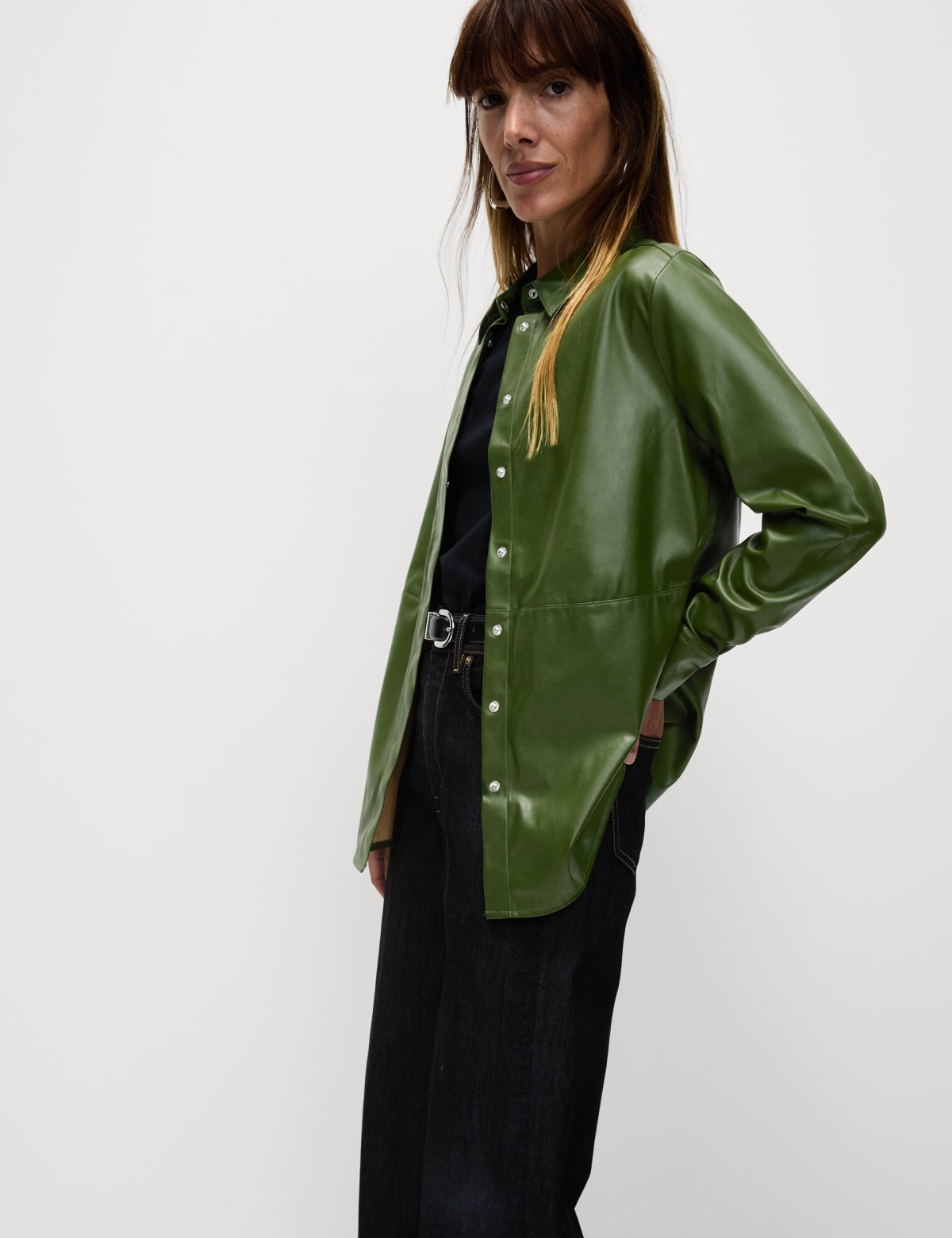 

Marks & Spencer Faux Leather Shirt (FEMALE, FOREST GREEN, 20-REG)