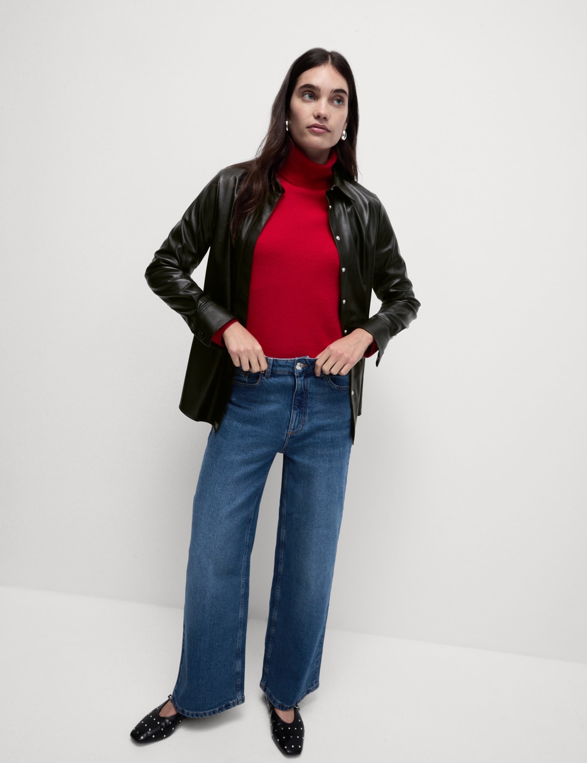 

Marks & Spencer Faux Leather Shirt (FEMALE, BLACK, 10-REG)