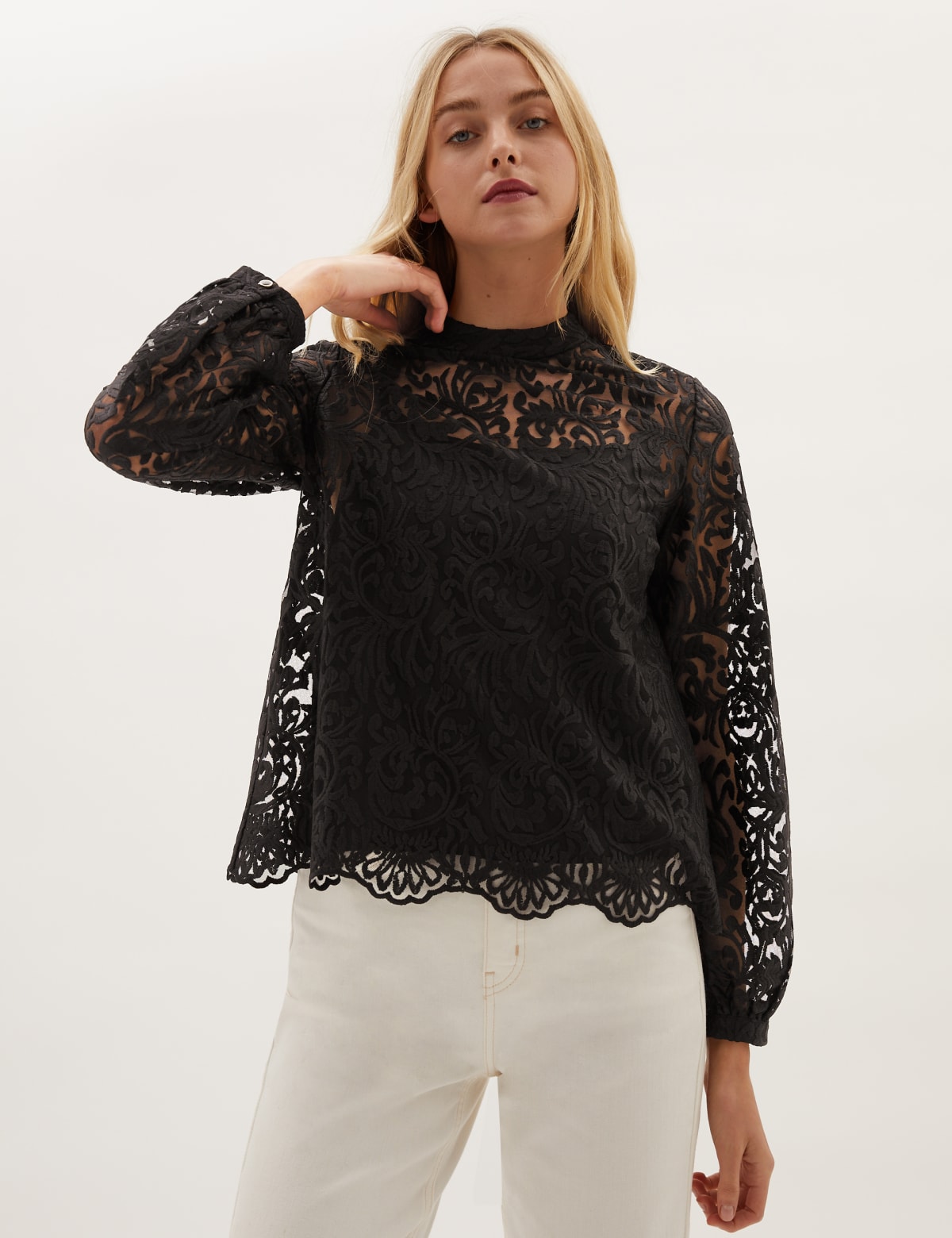 

Marks & Spencer Lace High Neck Long Sleeve Top (FEMALE, BLACK, 8)