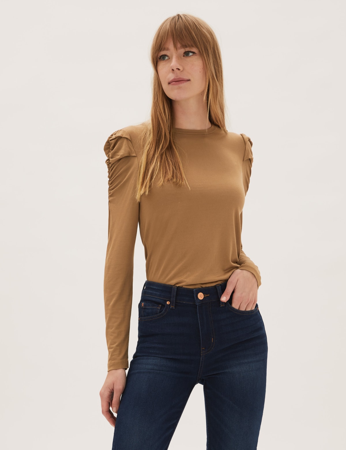 

Marks & Spencer Jersey Crew Neck Puff Sleeve Top (FEMALE, BROWN, 8)