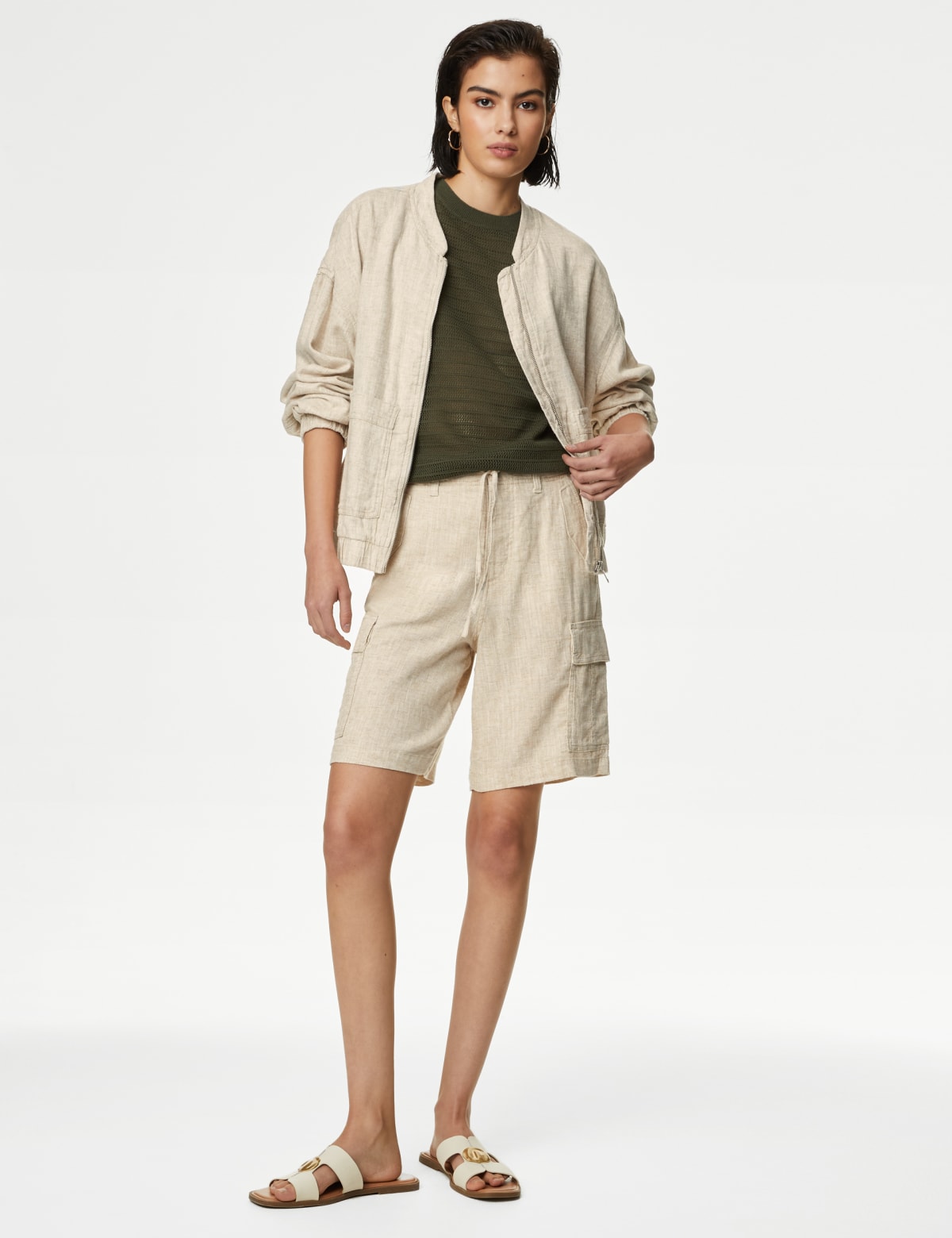 

Marks & Spencer Linen Rich Bomber Jacket (FEMALE, OATMEAL, M)