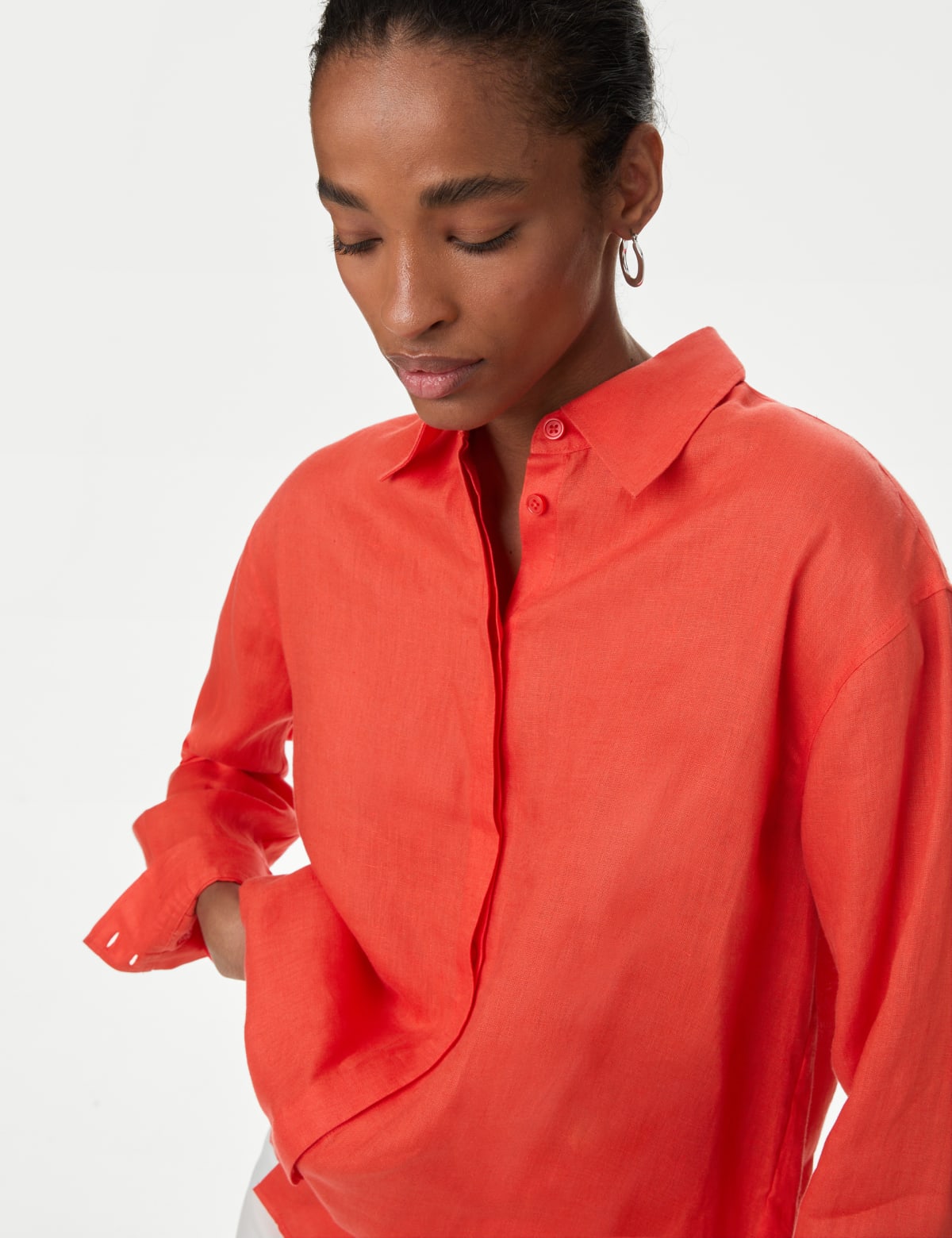 

Marks & Spencer Pure Irish Linen Collared Relaxed Shirt (FEMALE, BRIGHT ORANGE, 18)