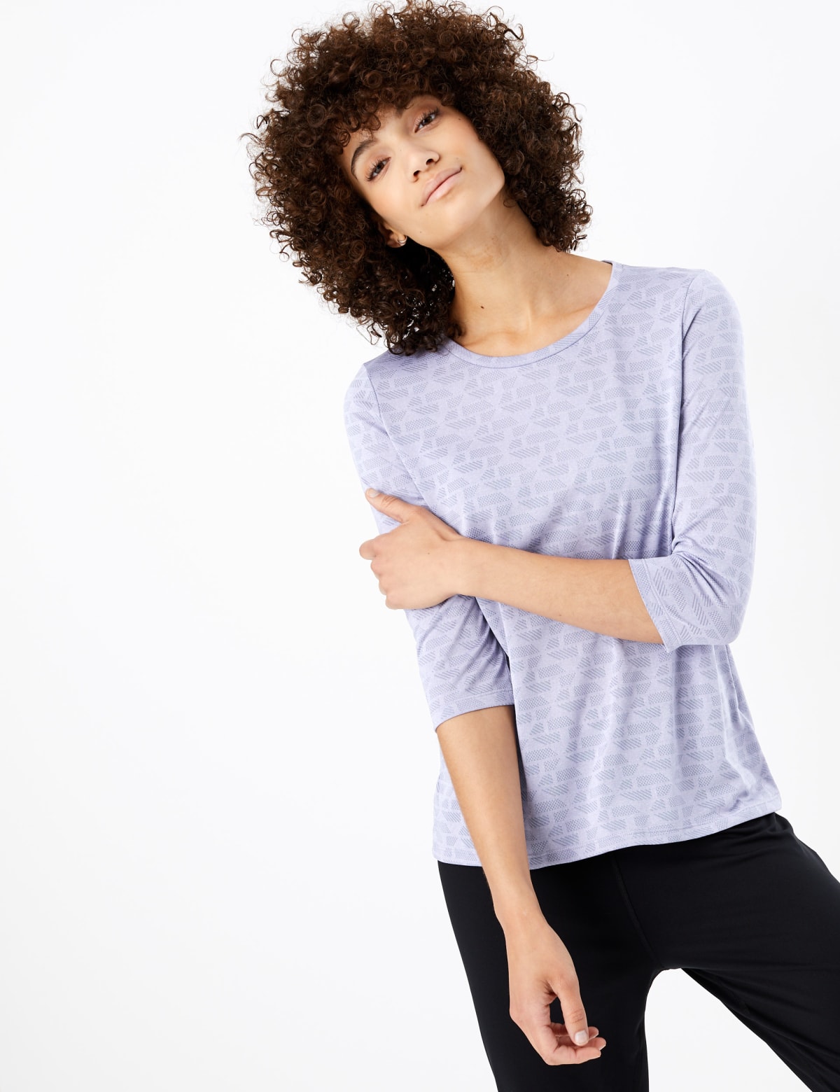 

Marks & Spencer Jacquard Round Neck 3/4 Sleeve Top (FEMALE, DUSTED LILAC, 14)
