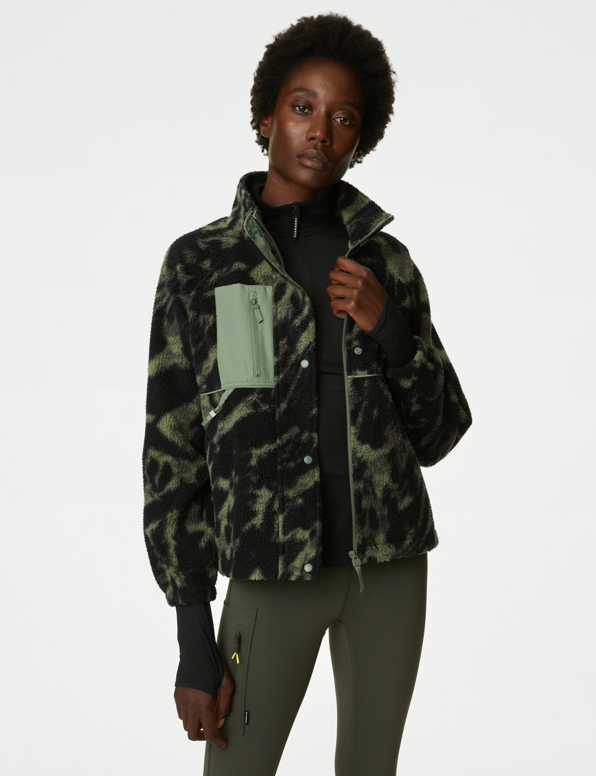 

Marks & Spencer Borg Printed Fleece Cropped Jacket (FEMALE, KHAKI/OLIVE, 14)