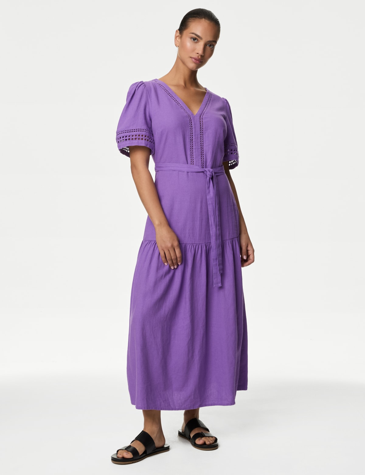 

Marks & Spencer Linen Rich Tie Waist Midaxi Shift Dress (FEMALE, AMETHYST, 16-SHT)